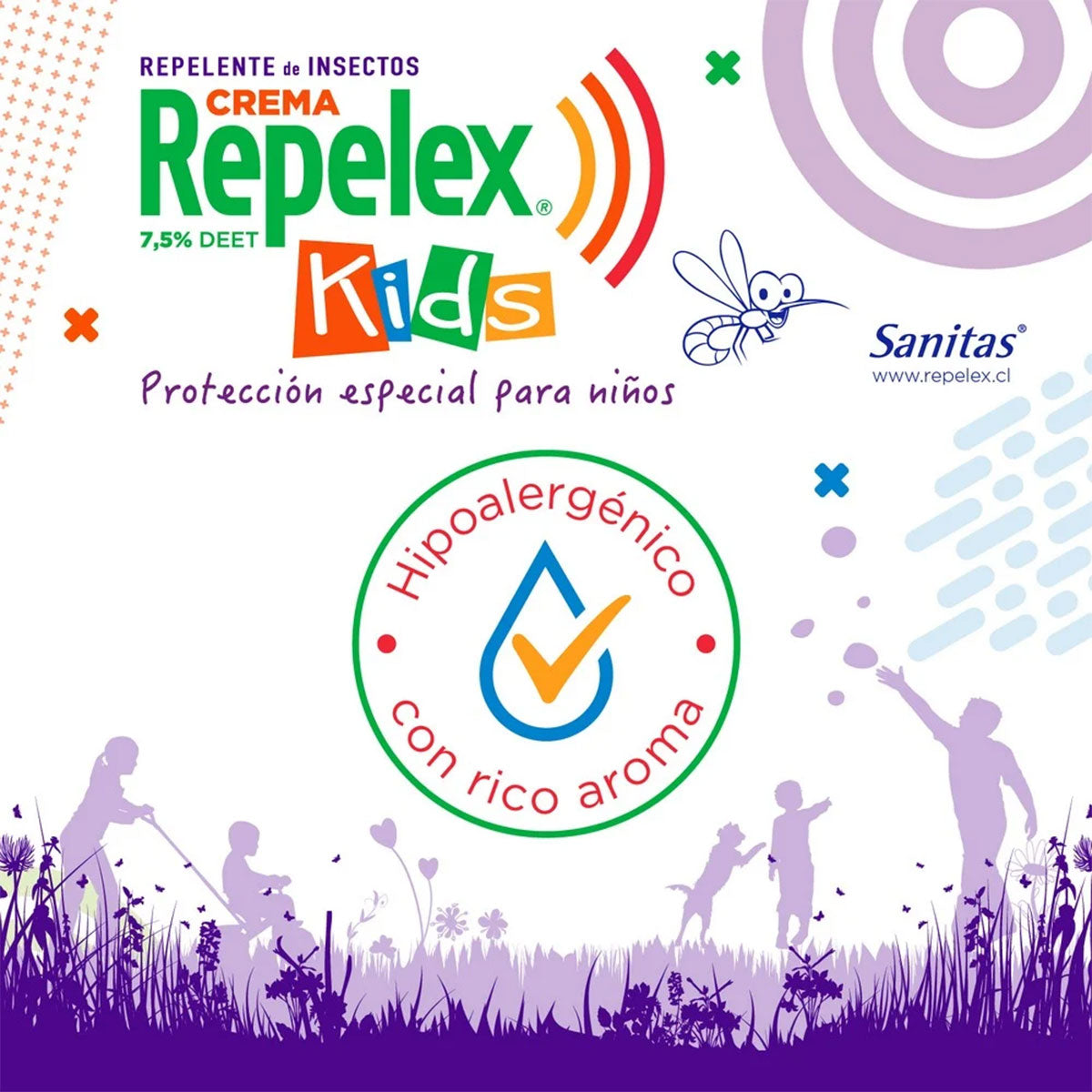 Repelente de Insectos en Crema Hipoalargénico para Niños 2+ Dietiltoluamida 7,5% Repelex 80 gr