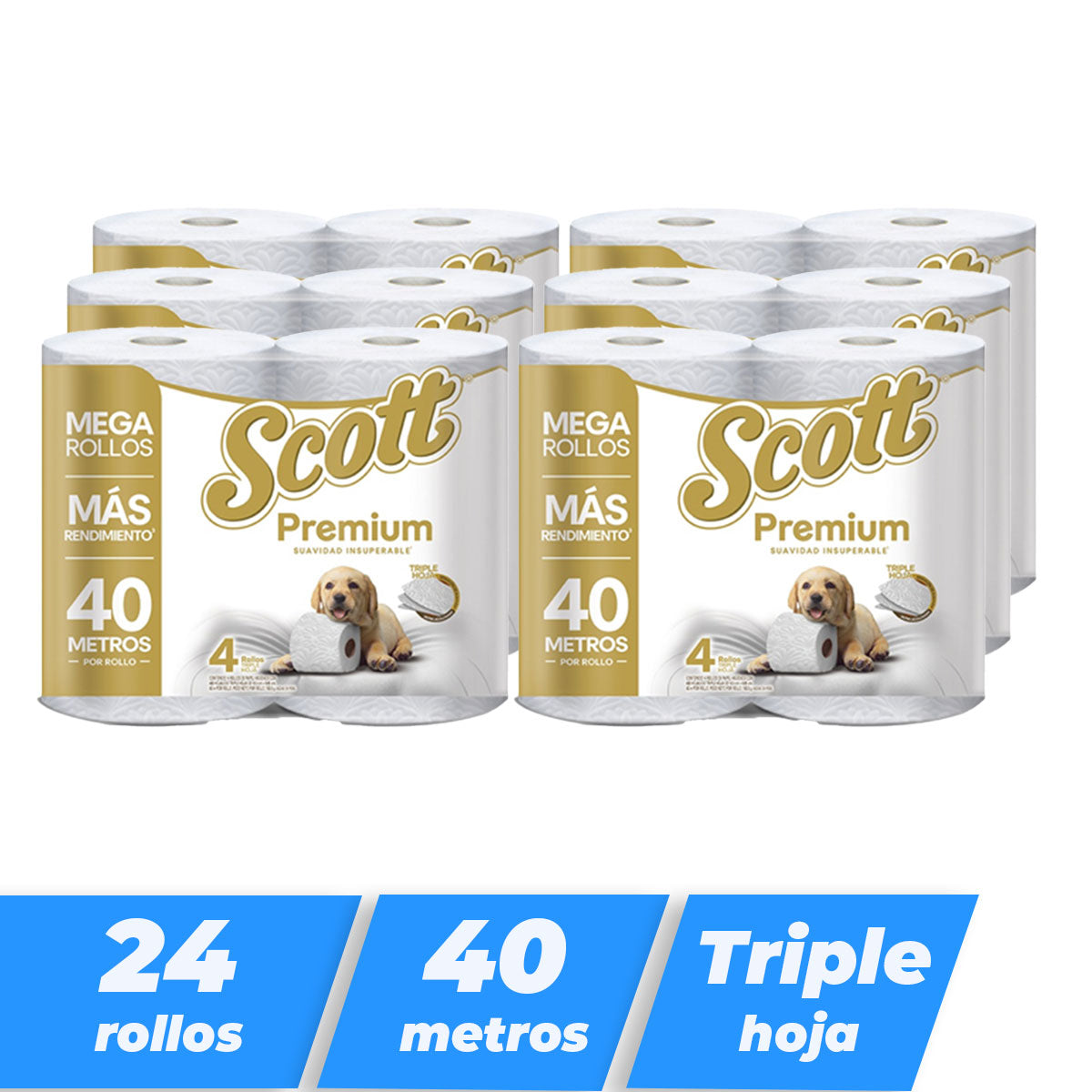 Papel higiénico Scott Mega Rollos Premium Triple hoja 40 metros (24 rollos)