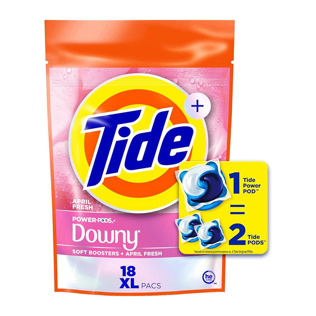 Detergente para ropa en Cápsulas de Doble Tamaño Tide Power Pods con Downy April Fresh (18 cápsulas XL)