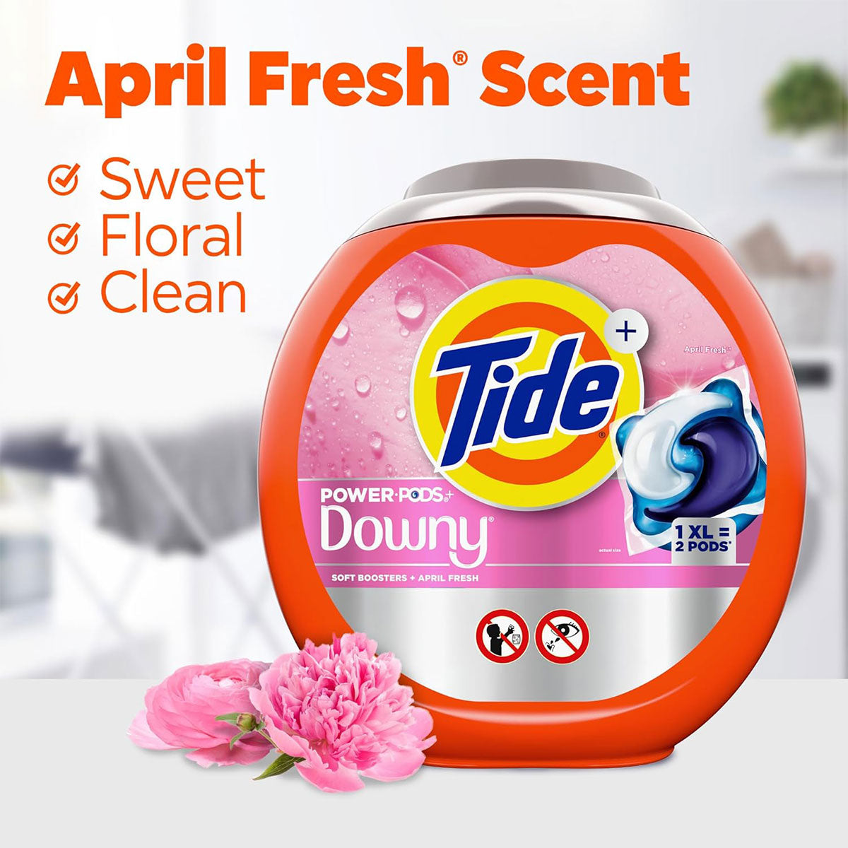 Detergente para ropa en Cápsulas de Doble Tamaño Tide Power Pods con Downy April Fresh (18 cápsulas XL)