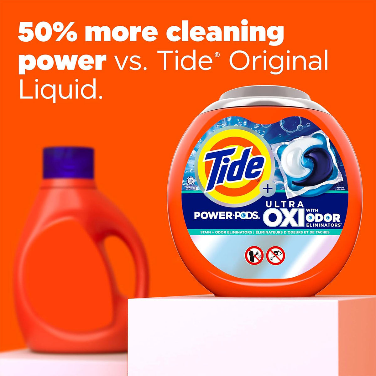 Detergente para ropa en Cápsulas de Doble Tamaño Tide Ultra Oxi Power Pods with Odor Defense (18 cápsulas XL)