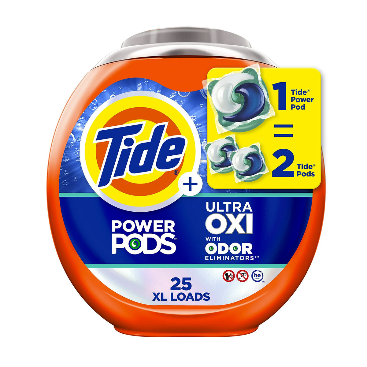 Detergente para ropa en Cápsulas de Doble Tamaño Tide Ultra Oxi Power Pods with Odor Defense (25 cápsulas XL)