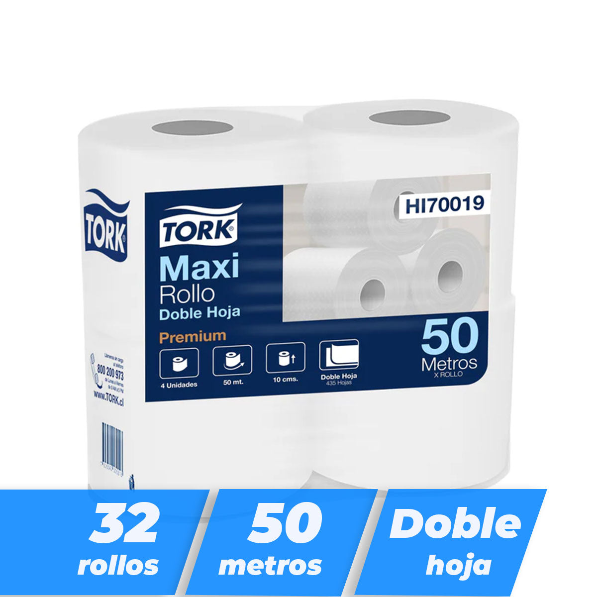 Papel Higiénico Premium Maxi Rollo Doble Hoja Tork 50 metros (32 rollos)