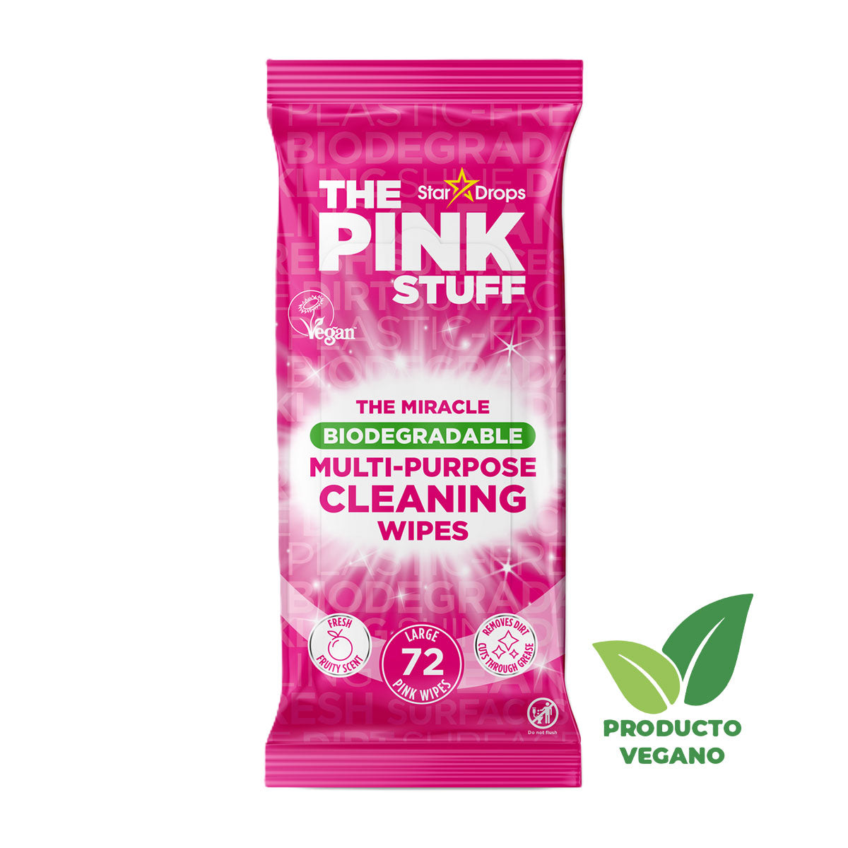 Toallitas Húmedas de Limpieza Multiuso Biodegradables aroma Frutos Frescos The Pink Stuff - 🌱 🇬🇧 Producto Vegano del Reino Unido (72 unidades)