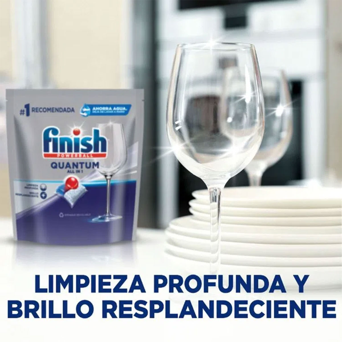 Detergente lavavajillas en Tabletas Powerball Quantum All in 1 Finish (15 unidades)