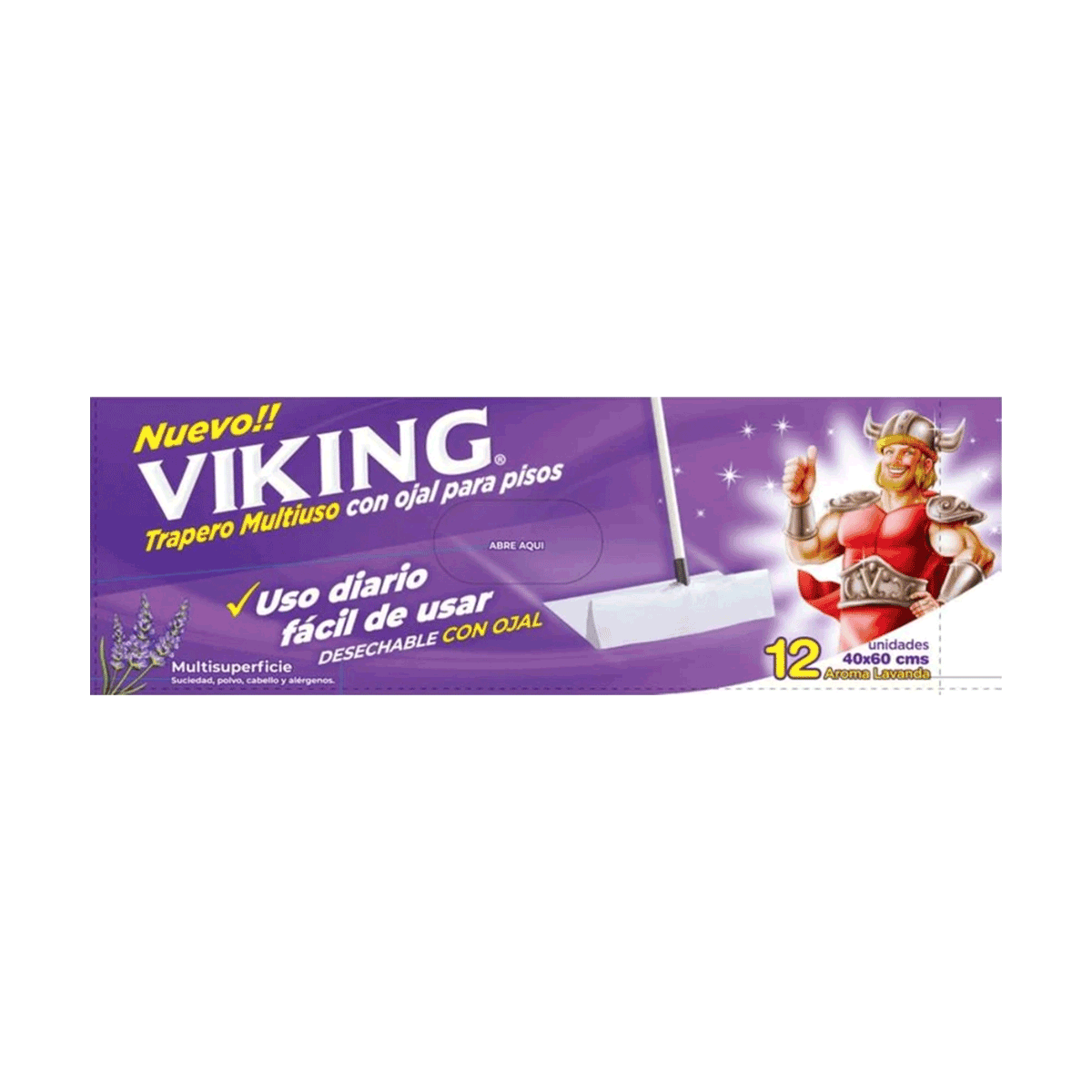 Traperos húmedos con ojal para TODO TIPO DE PISOS aroma lavanda Viking 40 x 60 cm (12 unidades)