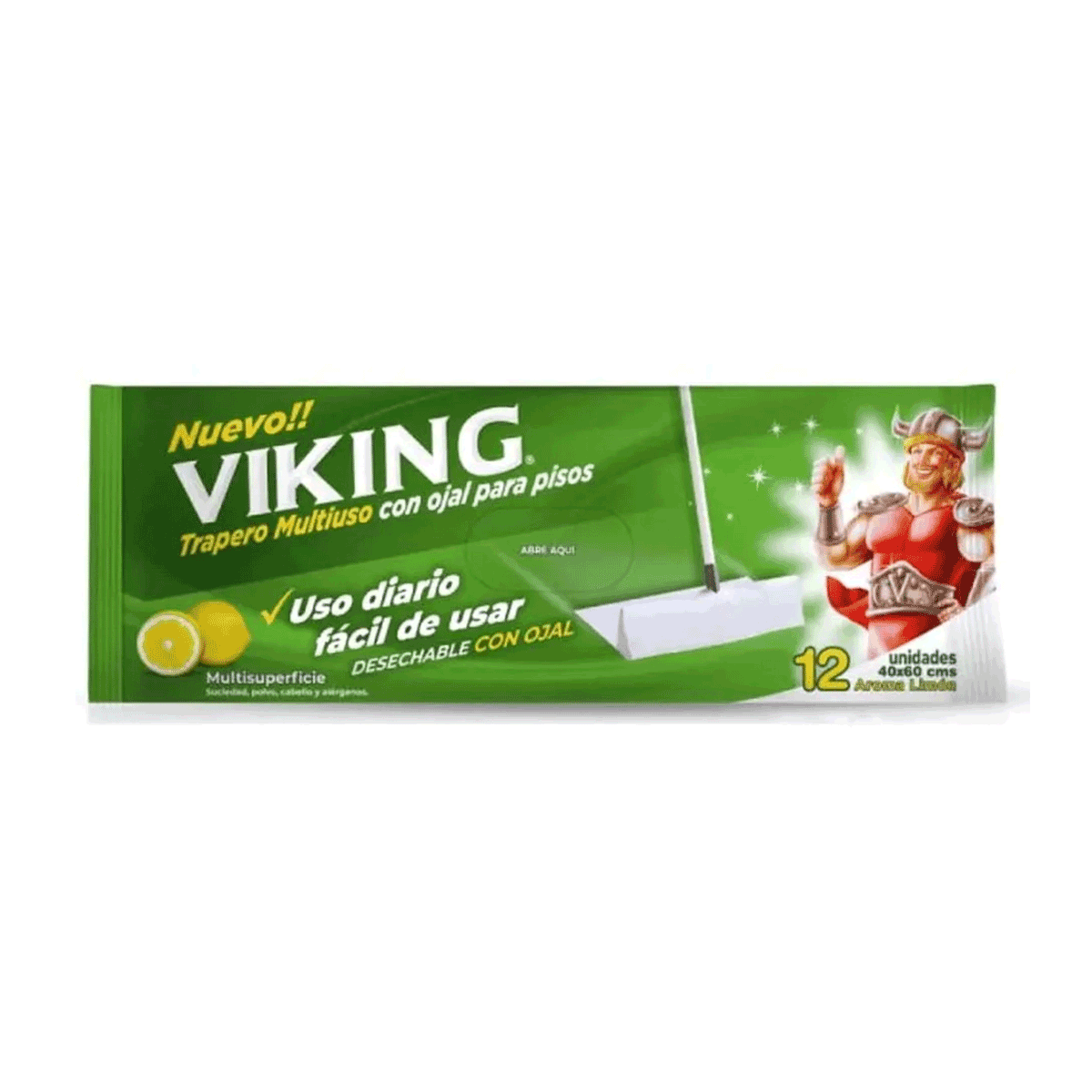 Traperos húmedos con ojal para TODO TIPO DE PISOS aroma limón Viking 40 x 60 cm (12 unidades)