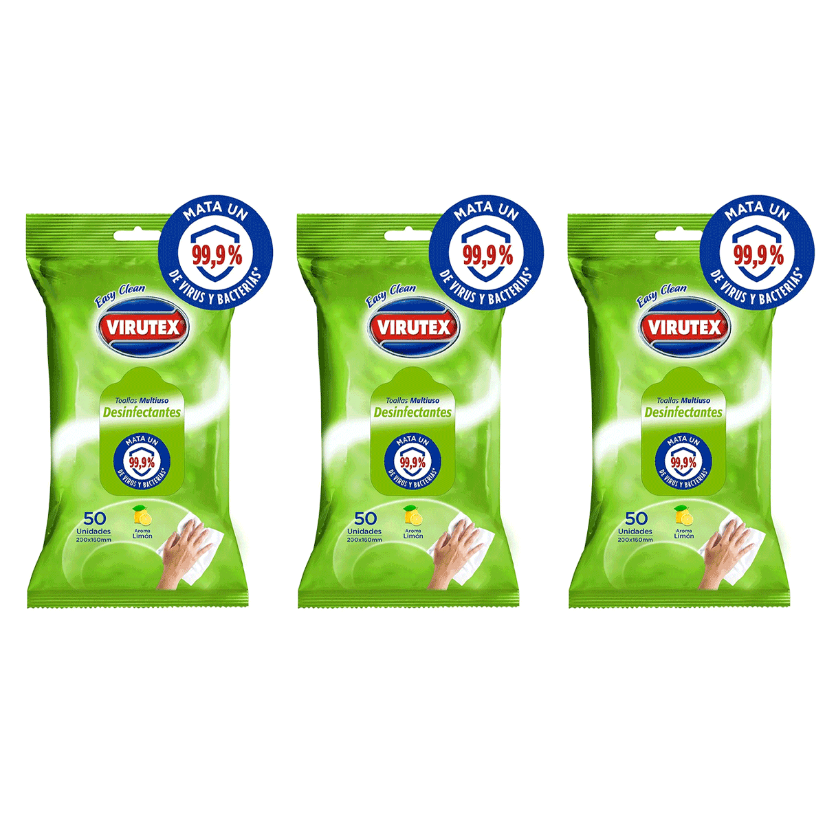 Pack Toallitas Desinfectantes Húmedas de Limpieza Multiuso aroma Limón Virutex (50 unidades) 3x $7.990