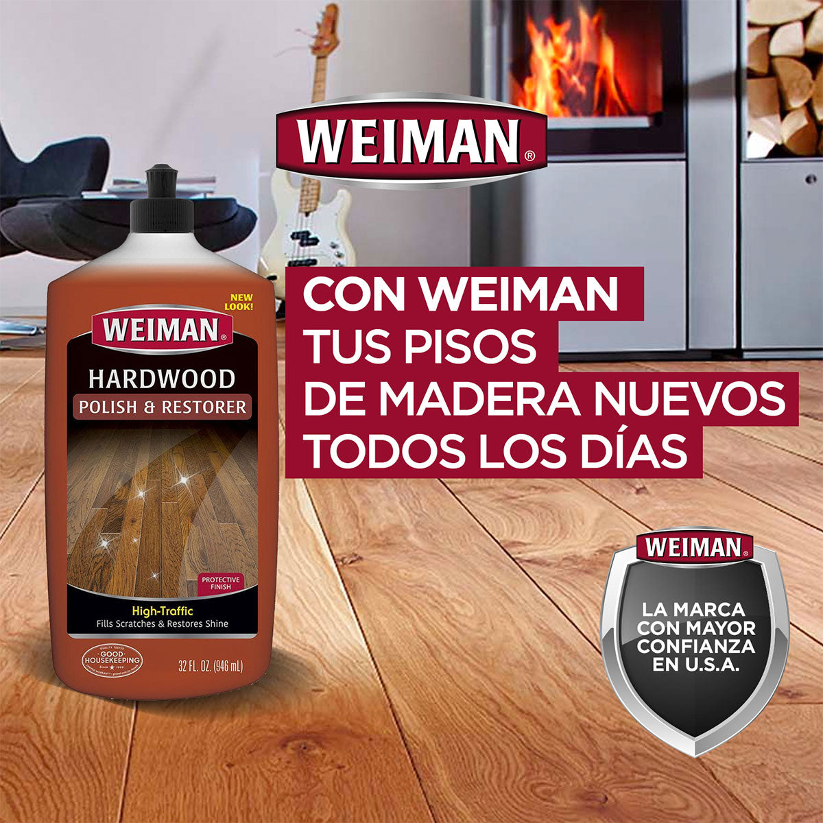 Pulidor y Abrillantador para Piso de Madera Weiman 946 ml