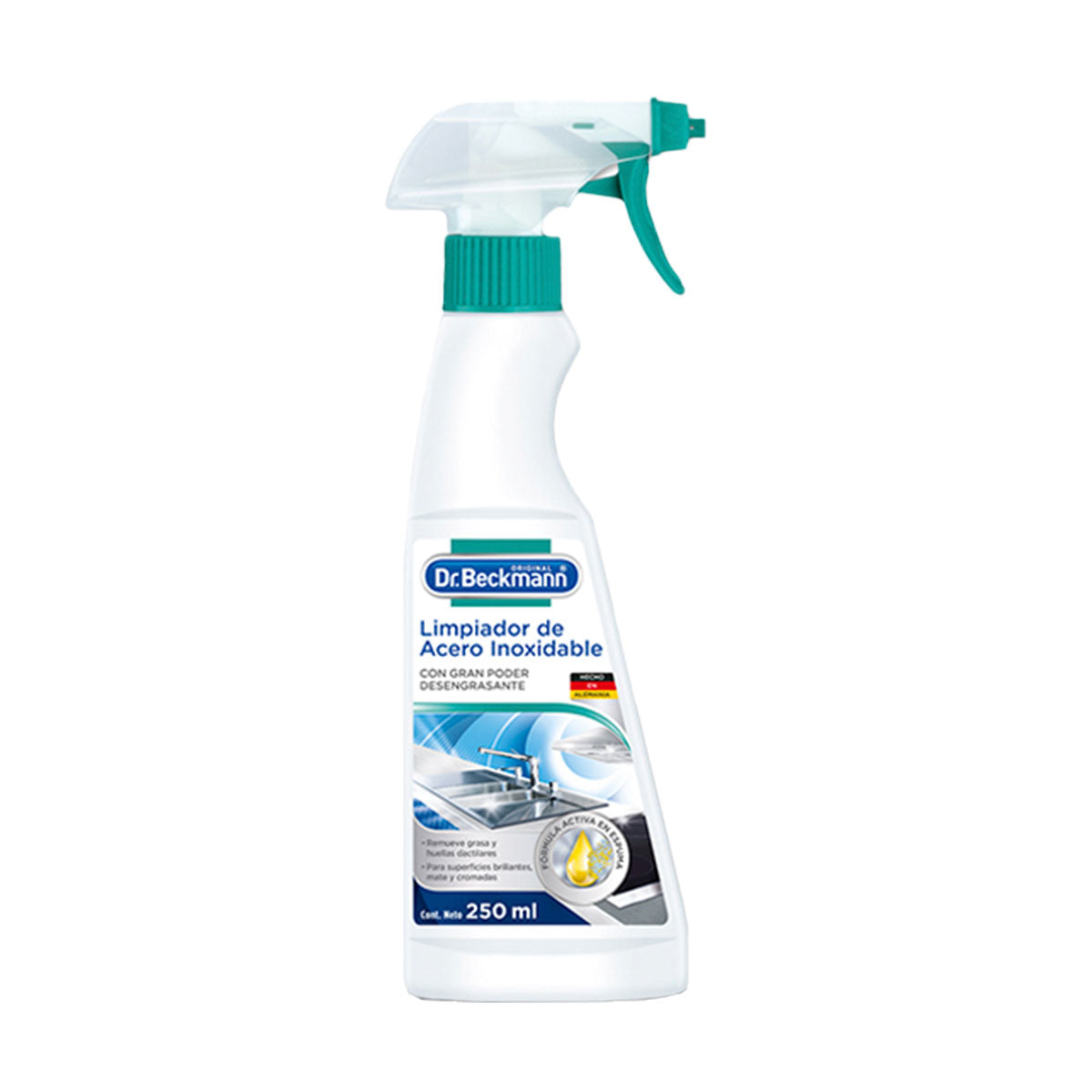 Limpiador y Abrillantador de Acero Inoxidable 250 ml Dr. Beckmann. Producto Alemán Sustentable