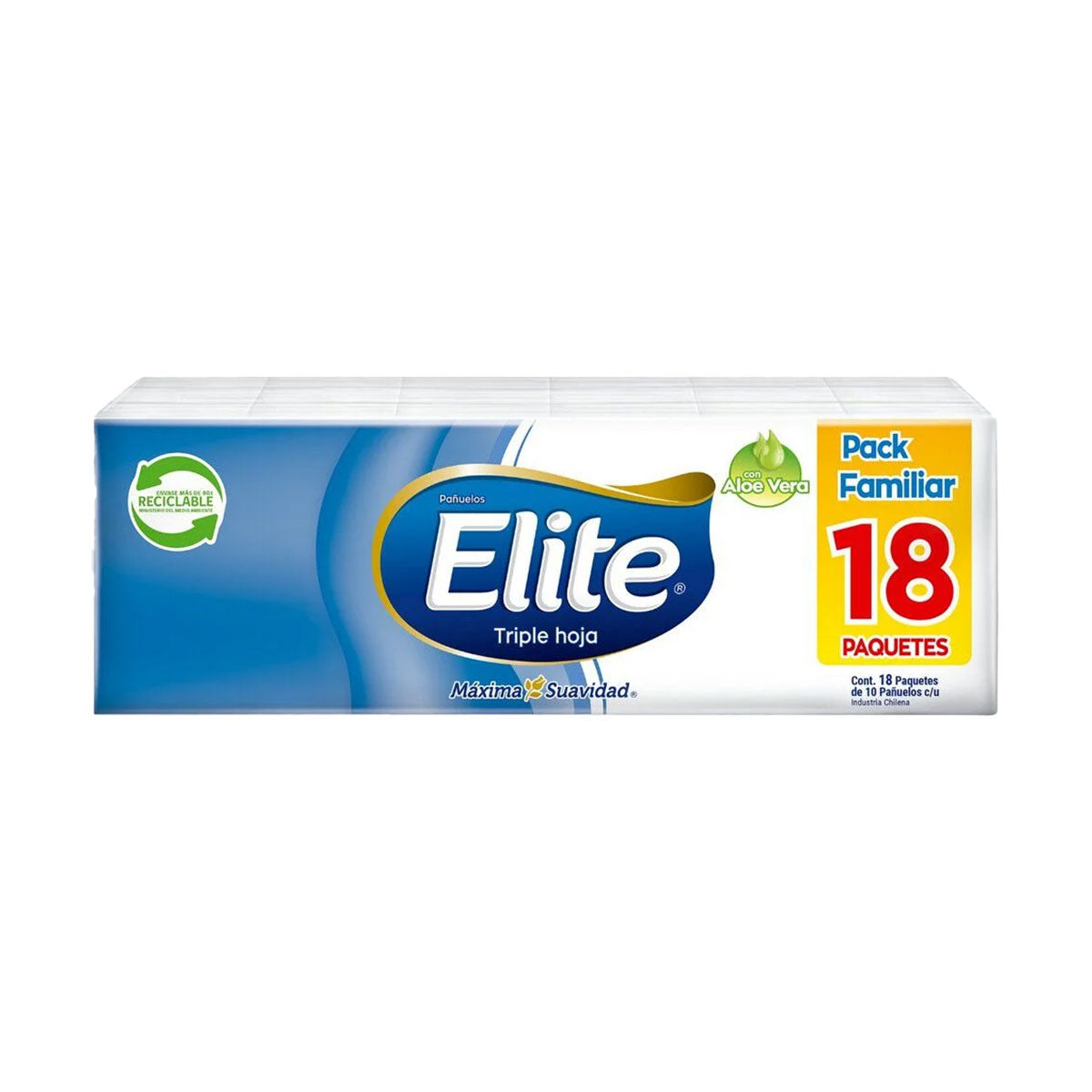 Pañuelos Elite Triple Hoja con Aloe Vera Pack Familiar 18 paquetes