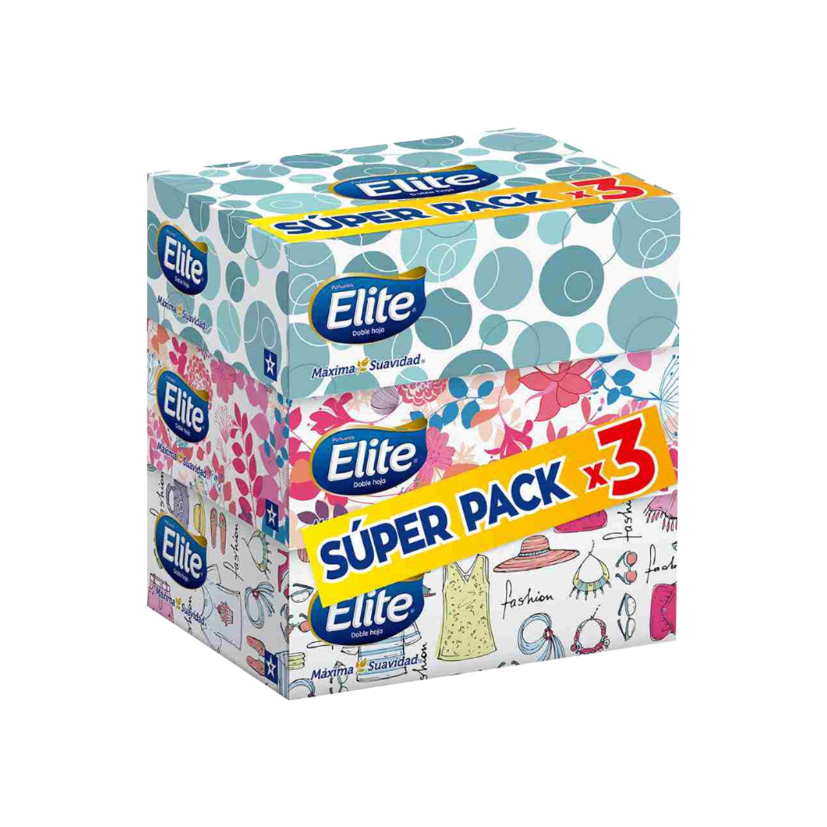 Pañuelos Faciales Elite Pack 3 Cajas, 90 pañuelos por caja