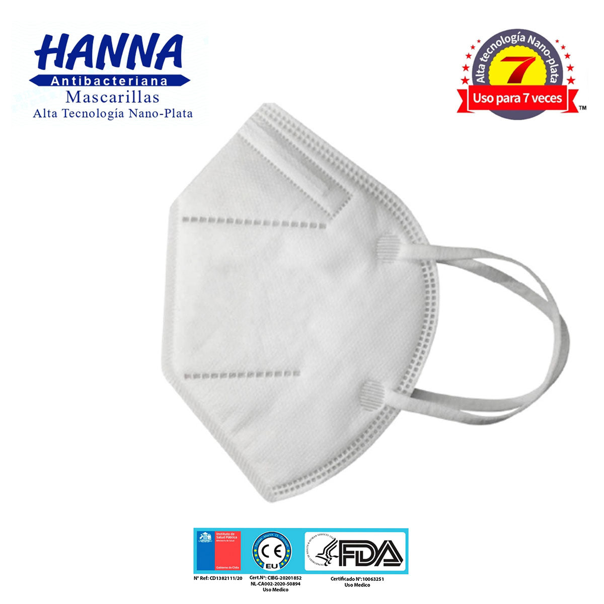 Mascarillas KN95 Antibacterianas, Alta Tecnología Nano-Plata, Certificadas, Reutilizables 7 veces