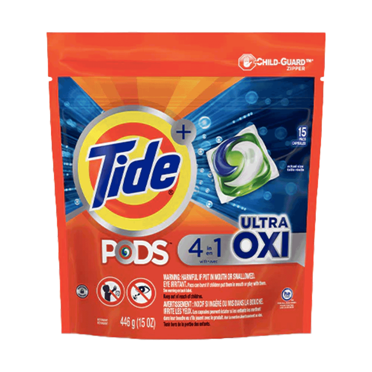 Detergente para ropa en cápsulas Tide PODS Ultra Oxi 4 en 1 (15 unidades)