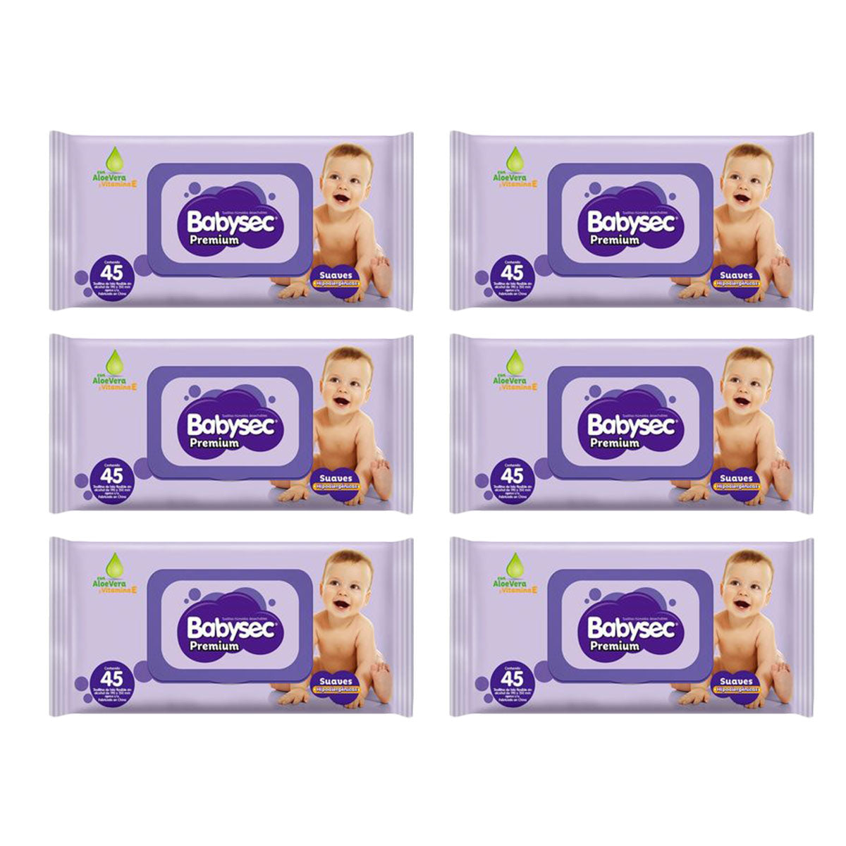 Pack Toallitas Húmedas Babysec Premium con Aloe Vera (45 unidades) 6x $6.990