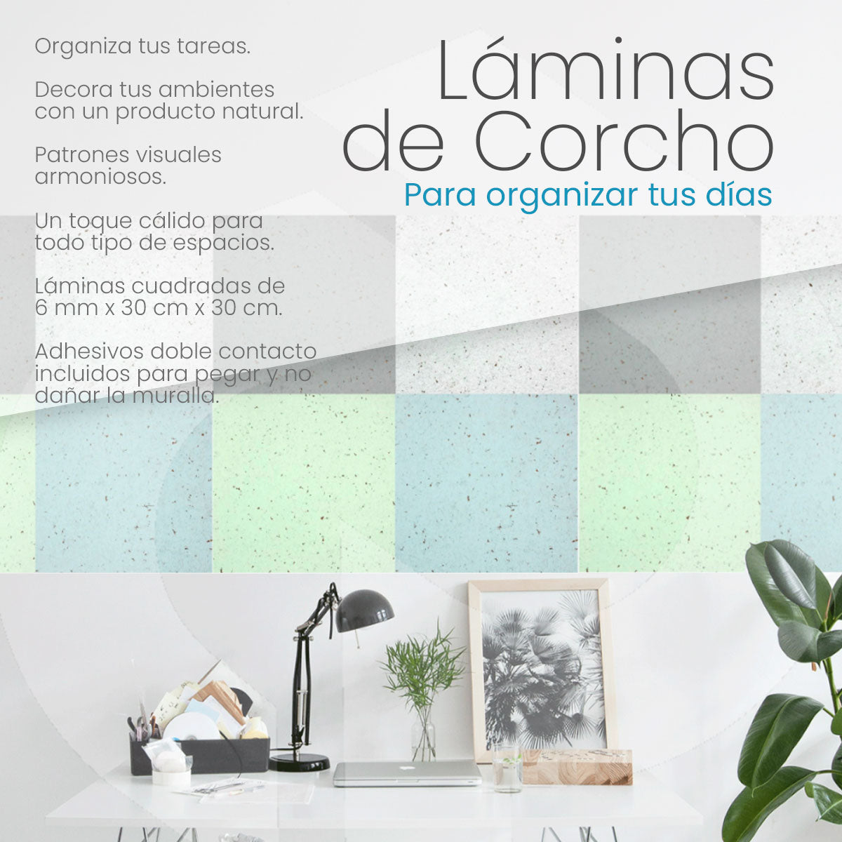 Láminas de Corcho para Organizar tu Día importado desde Portugal con adhesivos doble contacto incluidos