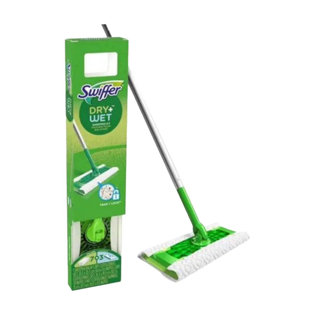 Kit de Limpieza Seco y Húmedo incluye 1 Mopa, 7 paños secos de alta resistencia, y 3 paños húmedos | Swiffer
