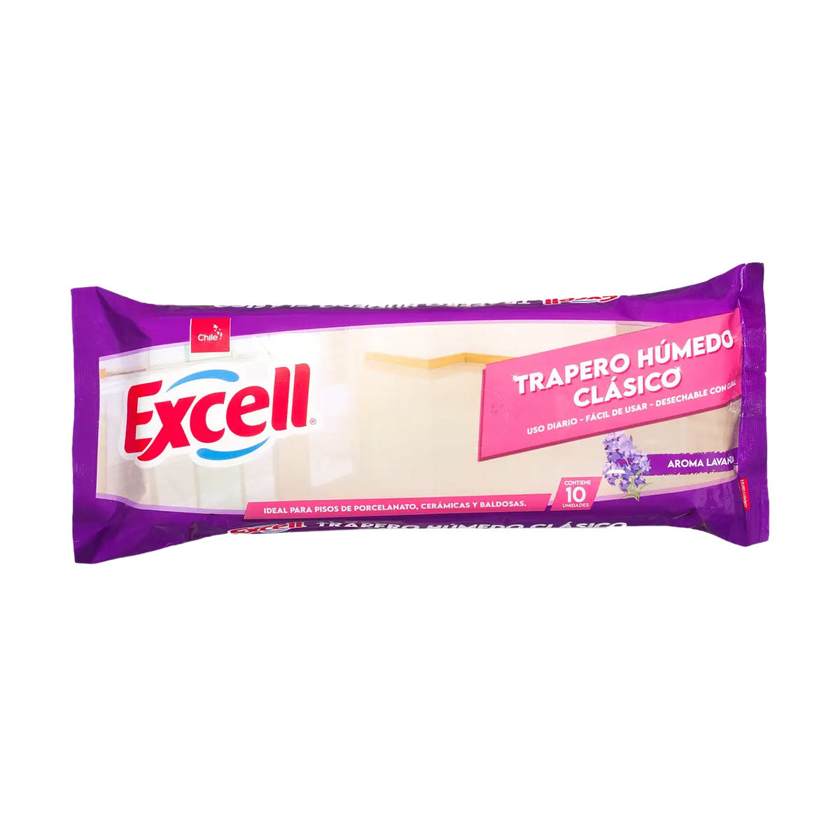 Traperos húmedos con ojal para TODO TIPO DE PISOS aroma lavanda Excell 40 x 60 cm (10 unidades)