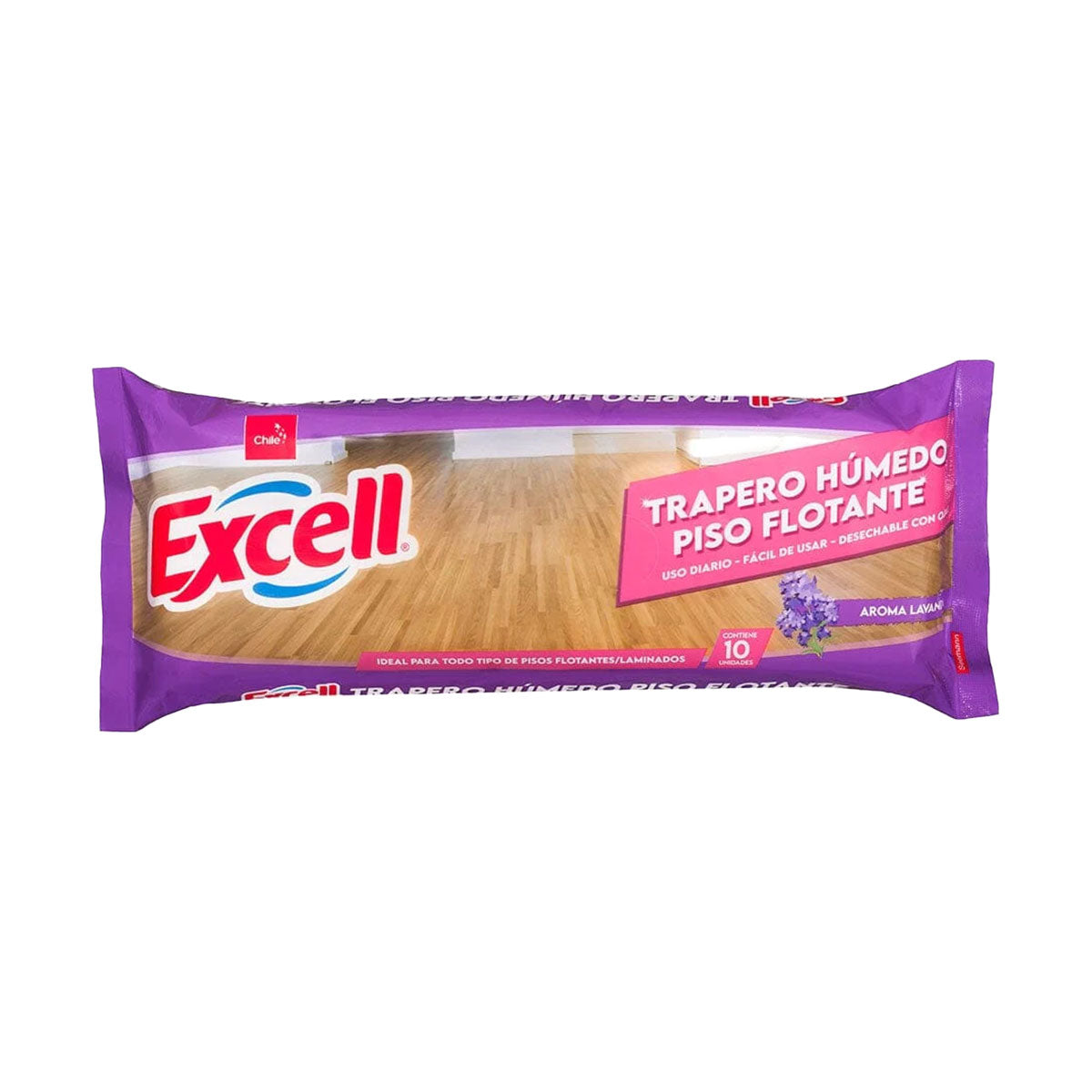 Traperos húmedos con ojal para PISO FLOTANTE aroma lavanda Excell 40 x 60 cm (10 unidades)