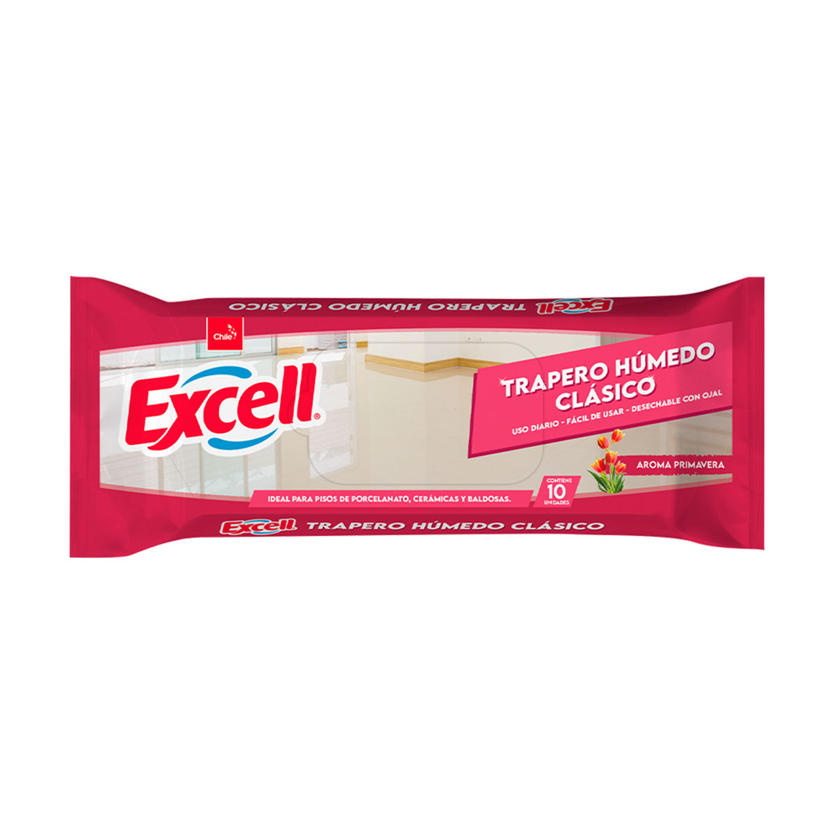 Traperos húmedos con ojal para TODO TIPO DE PISOS aroma primavera Excell 40 x 60 cm (10 unidades)