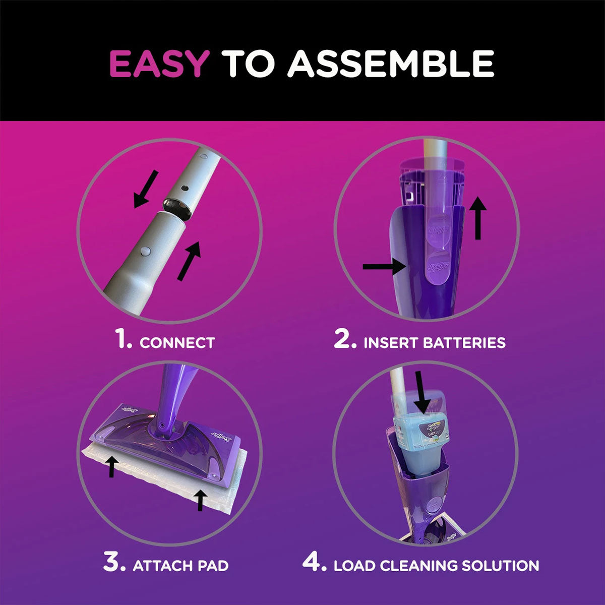 Kit de Limpieza WetJet™ incluye Mopas, Limpiador, Paños y Baterías, Aroma Lavanda, para pisos de madera | Swiffer