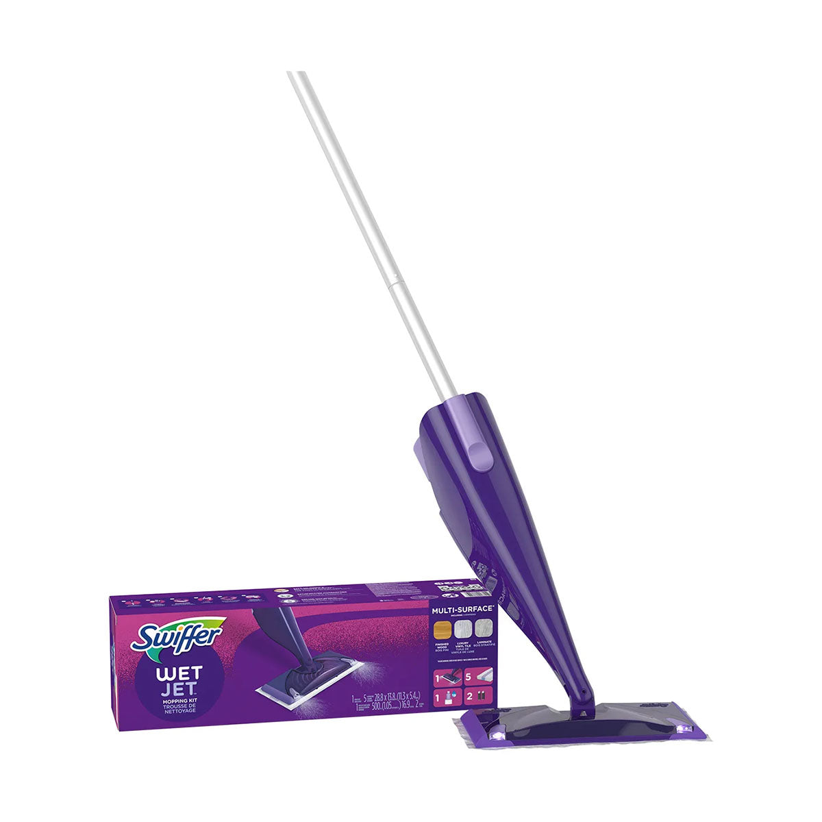 Kit de Limpieza WetJet™ incluye Mopas, Limpiador, Paños y Baterías, Aroma Lavanda, para pisos de madera | Swiffer