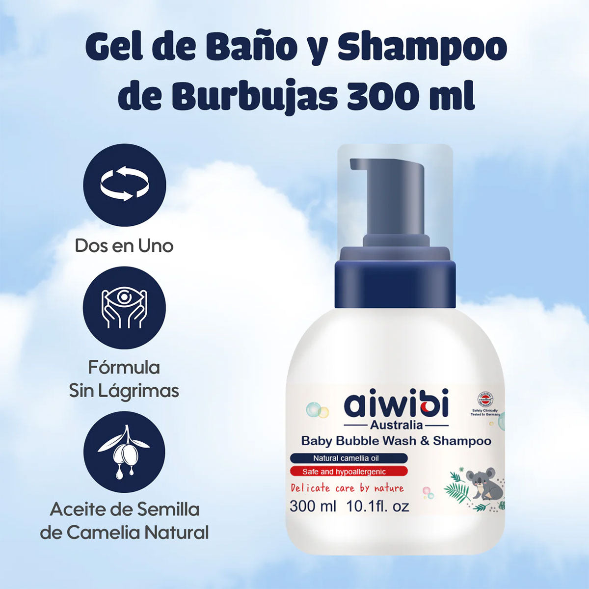 Gel de Baño y Shampoo de burbujas para bebés Aiwibi 300 ml