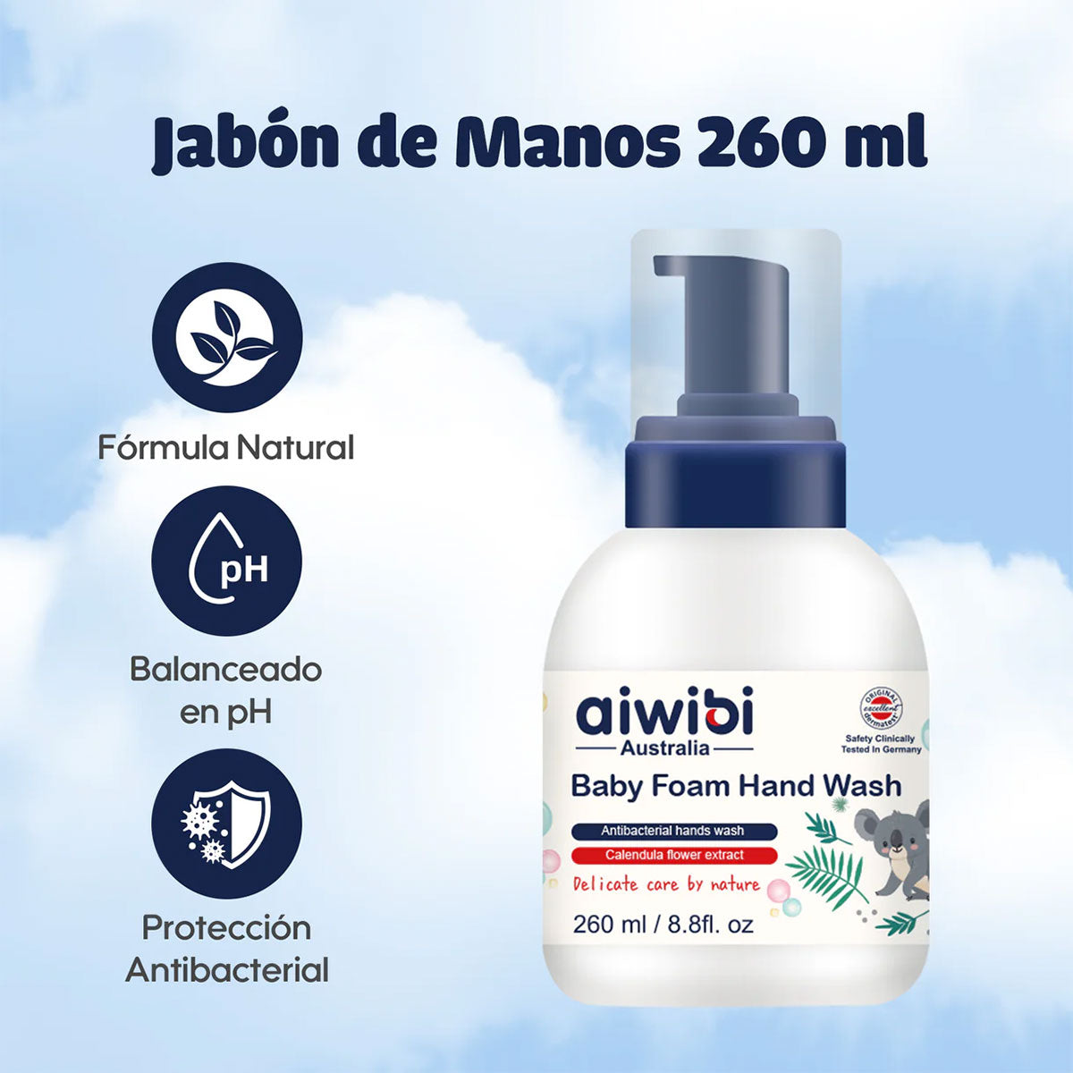 Jabón de Manos en Espuma Antibacterial para bebés Aiwibi 260 ml