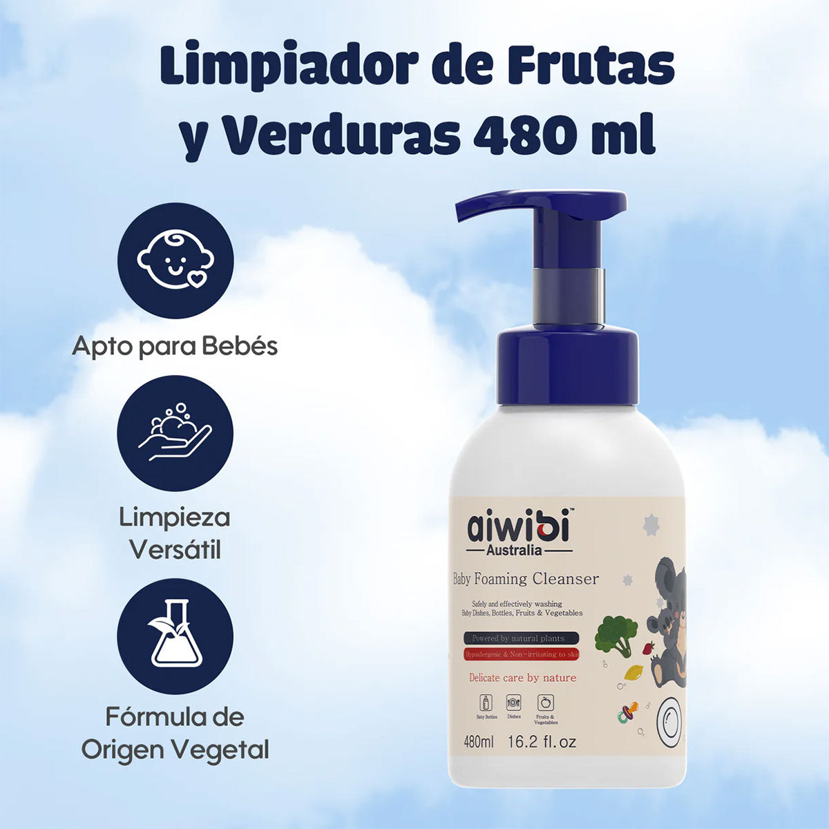 Limpiador de Frutas, Verduras y Mamaderas Aiwibi 480 ml