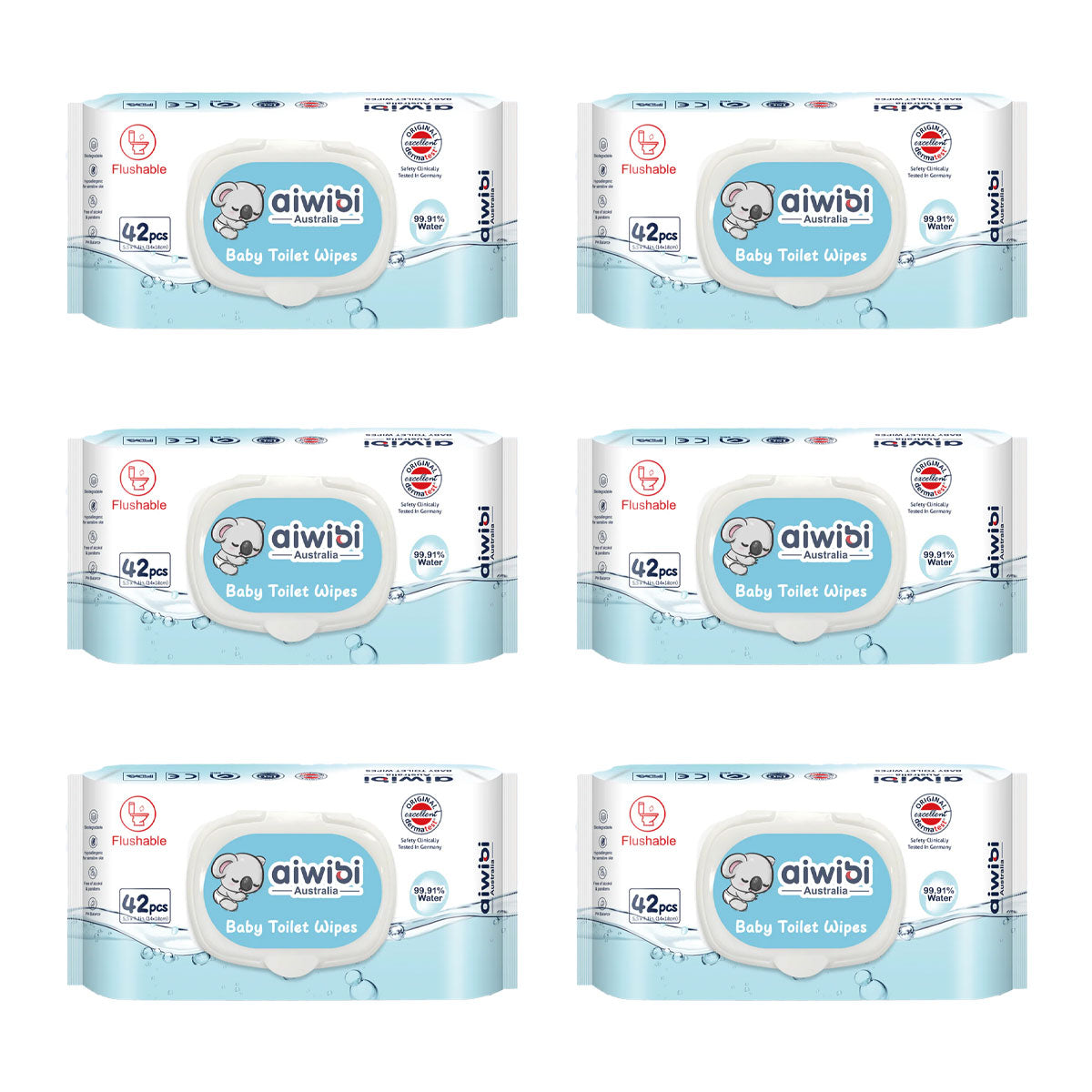 Pack Toallitas Húmedas para Bebés 99.91% Agua Premium Biodegradables Aiwibi (42 unidades) 6x $8.990