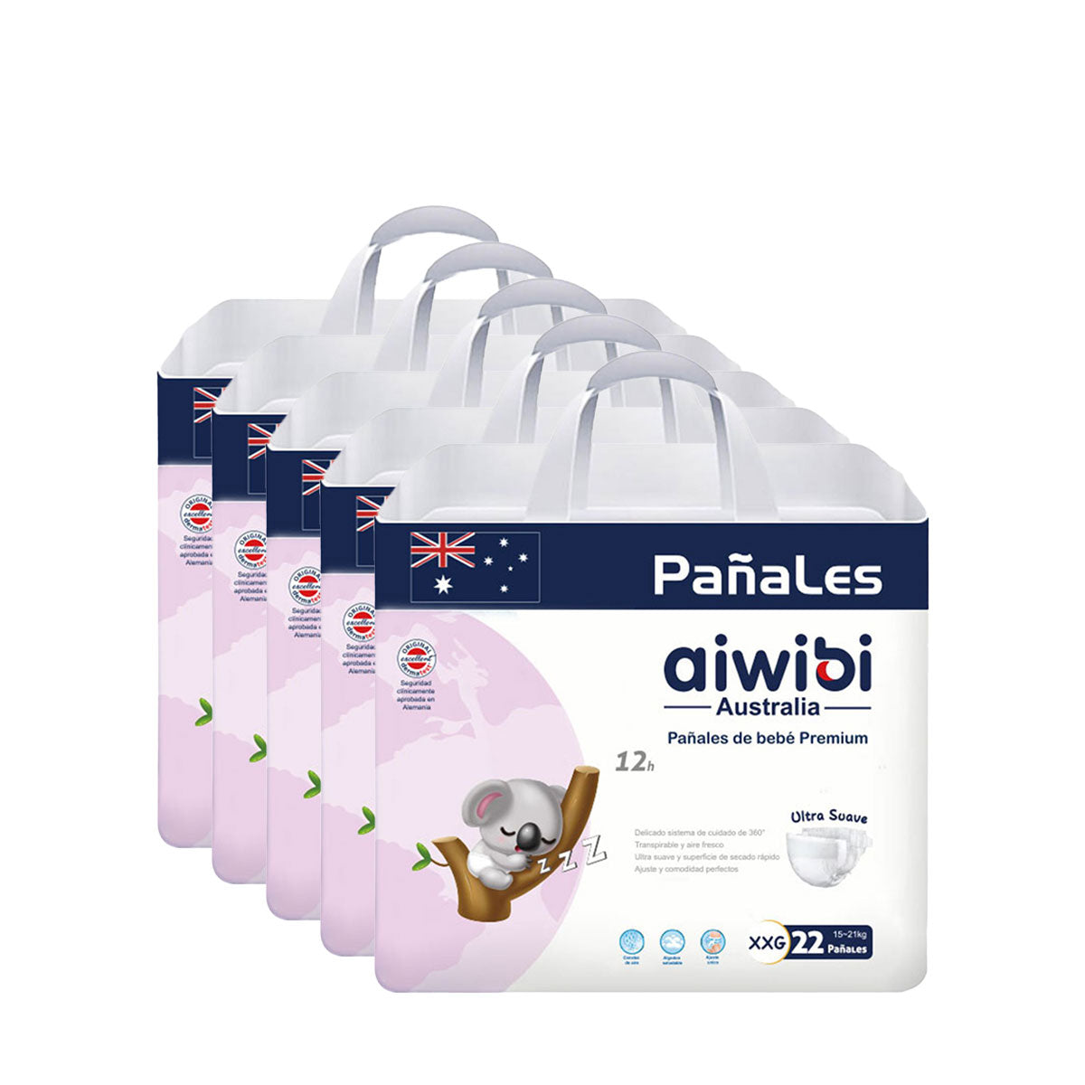 Pack 5x Pañales Aiwibi Premium XXG (22 unidades)