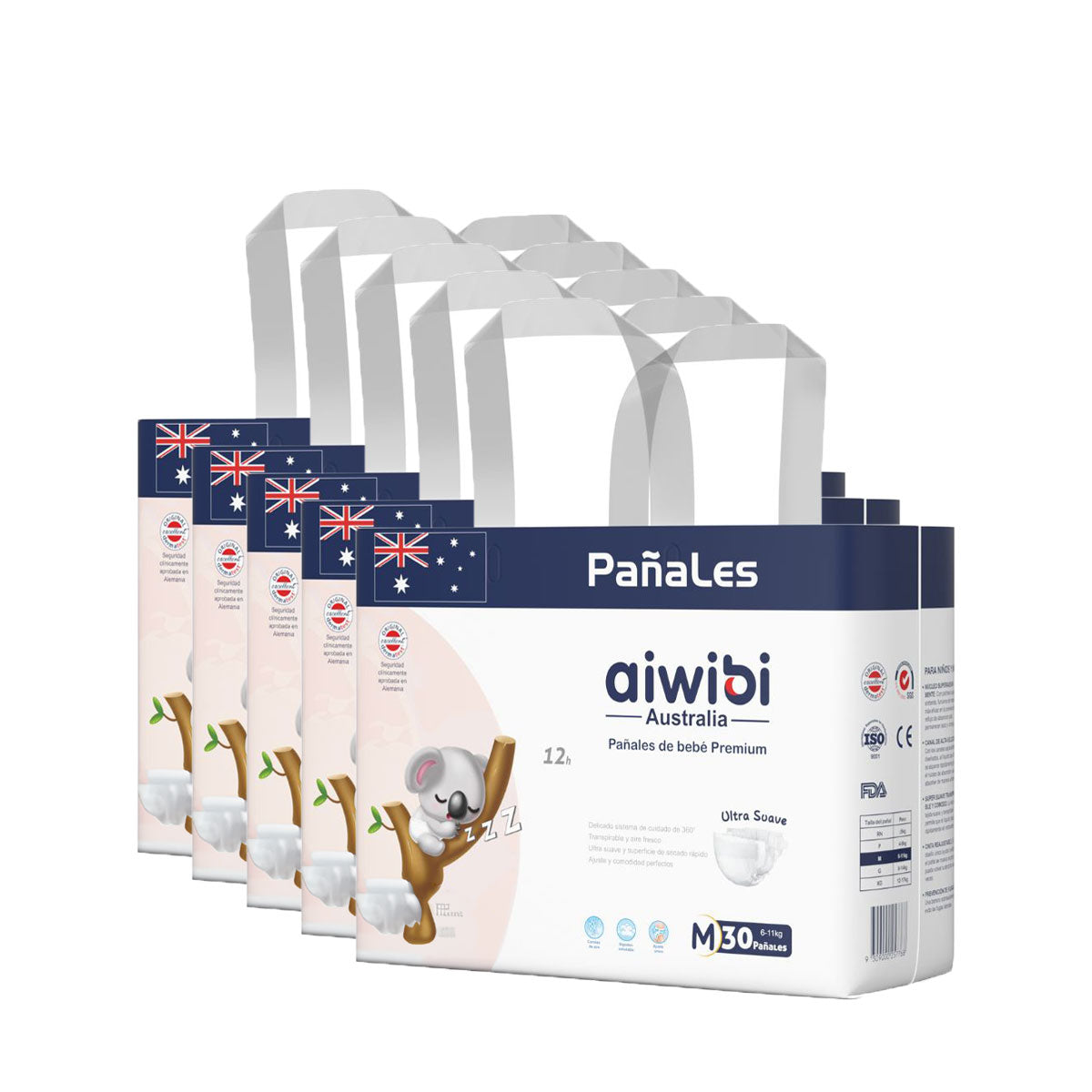 Pack Pañales Aiwibi Premium M (30 unidades) 5x $29.990
