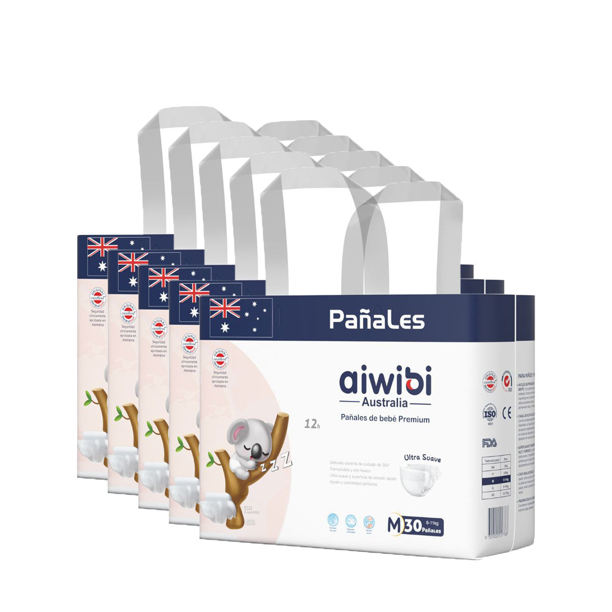 Pack 5x Pañales Aiwibi Premium M (30 unidades)