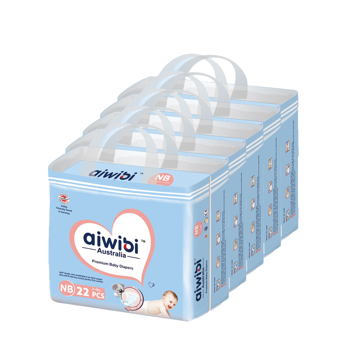 Pack 5x Pañales Aiwibi Premium Recién Nacido RN (22 unidades)