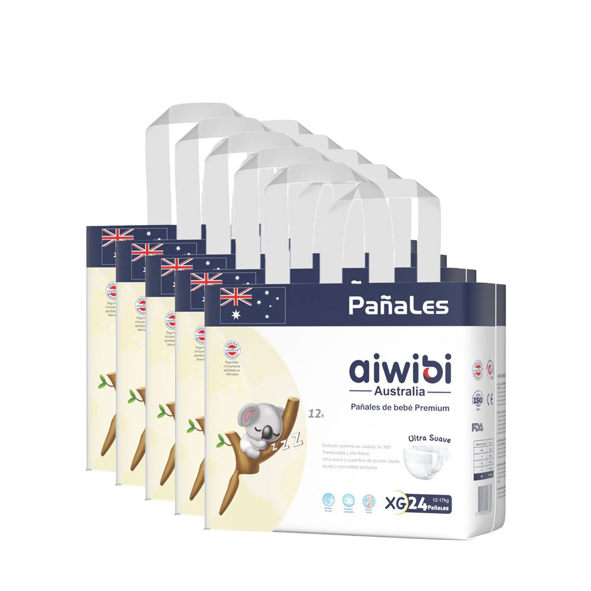 Pack Pañales Aiwibi Premium XG (24 unidades) 5x $29.990