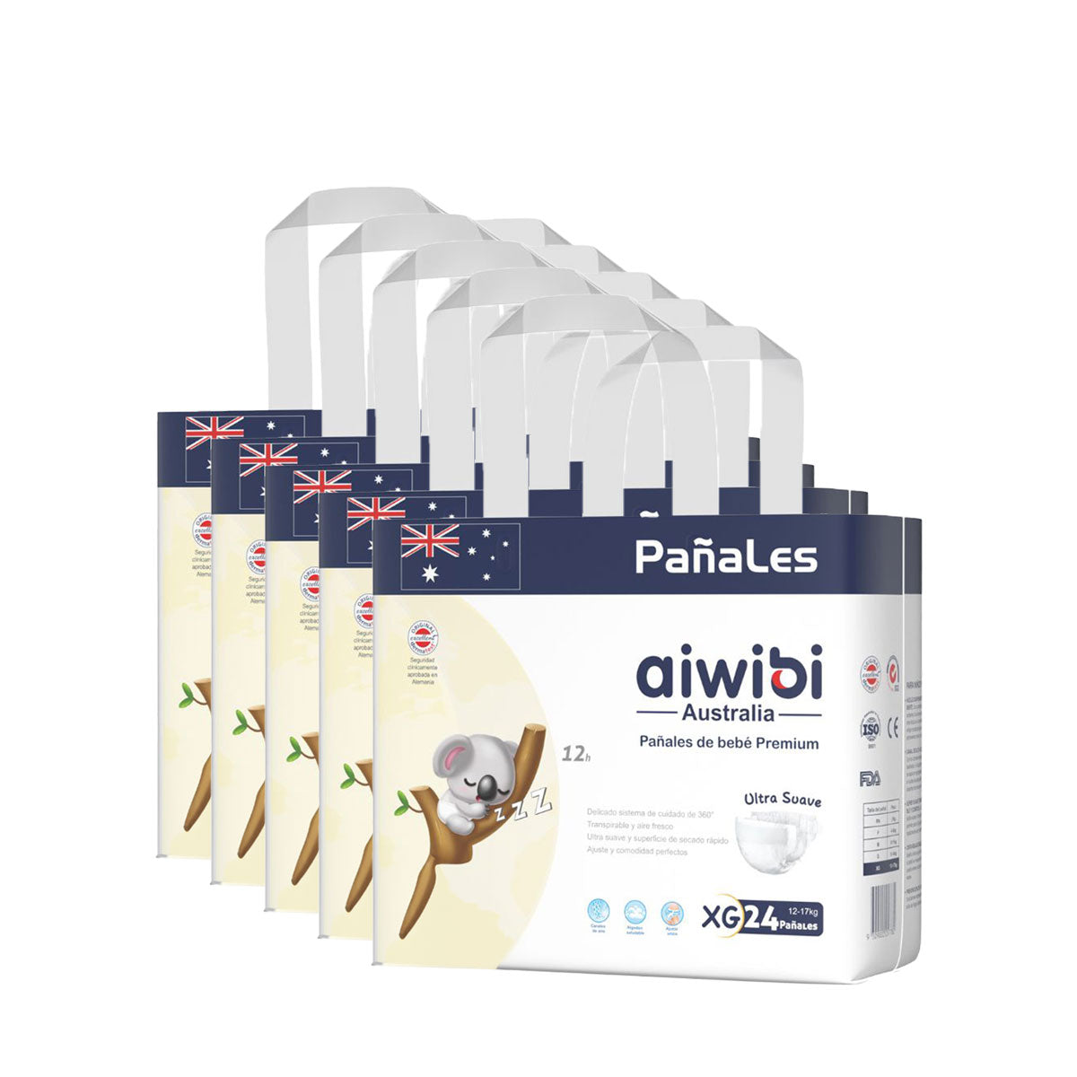 Pack 5x Pañales Aiwibi Premium XG (24 unidades)
