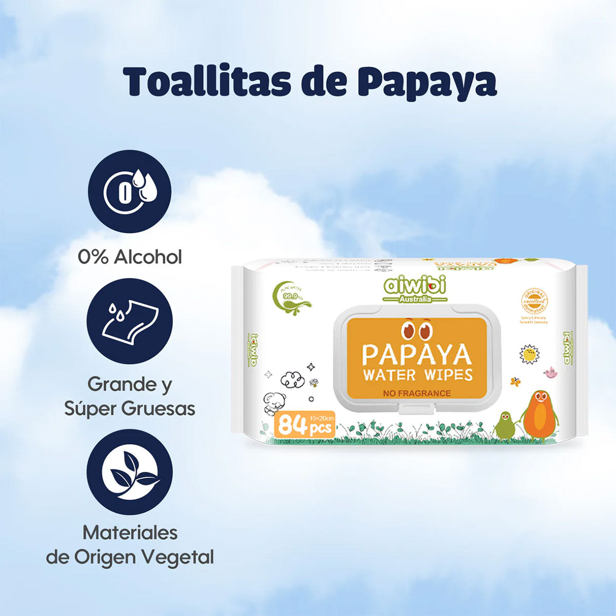 Toallitas Húmedas de Papaya con Agua de Manantial Aiwibi (84 unidades)