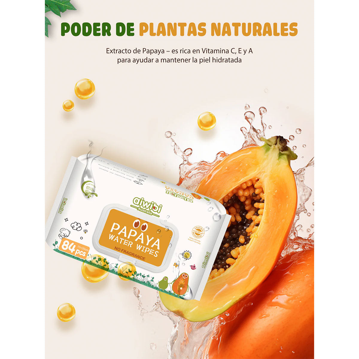 Toallitas Húmedas de Papaya con Agua de Manantial Aiwibi (84 unidades)