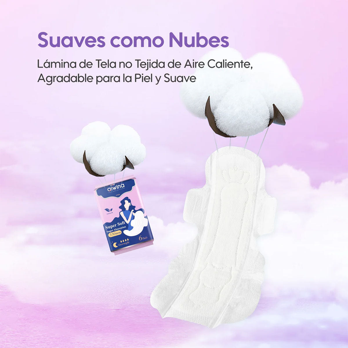Toalla Femenina Noche Súper Suave Ultradelgada 330 mm Aiwina (6 unidades)