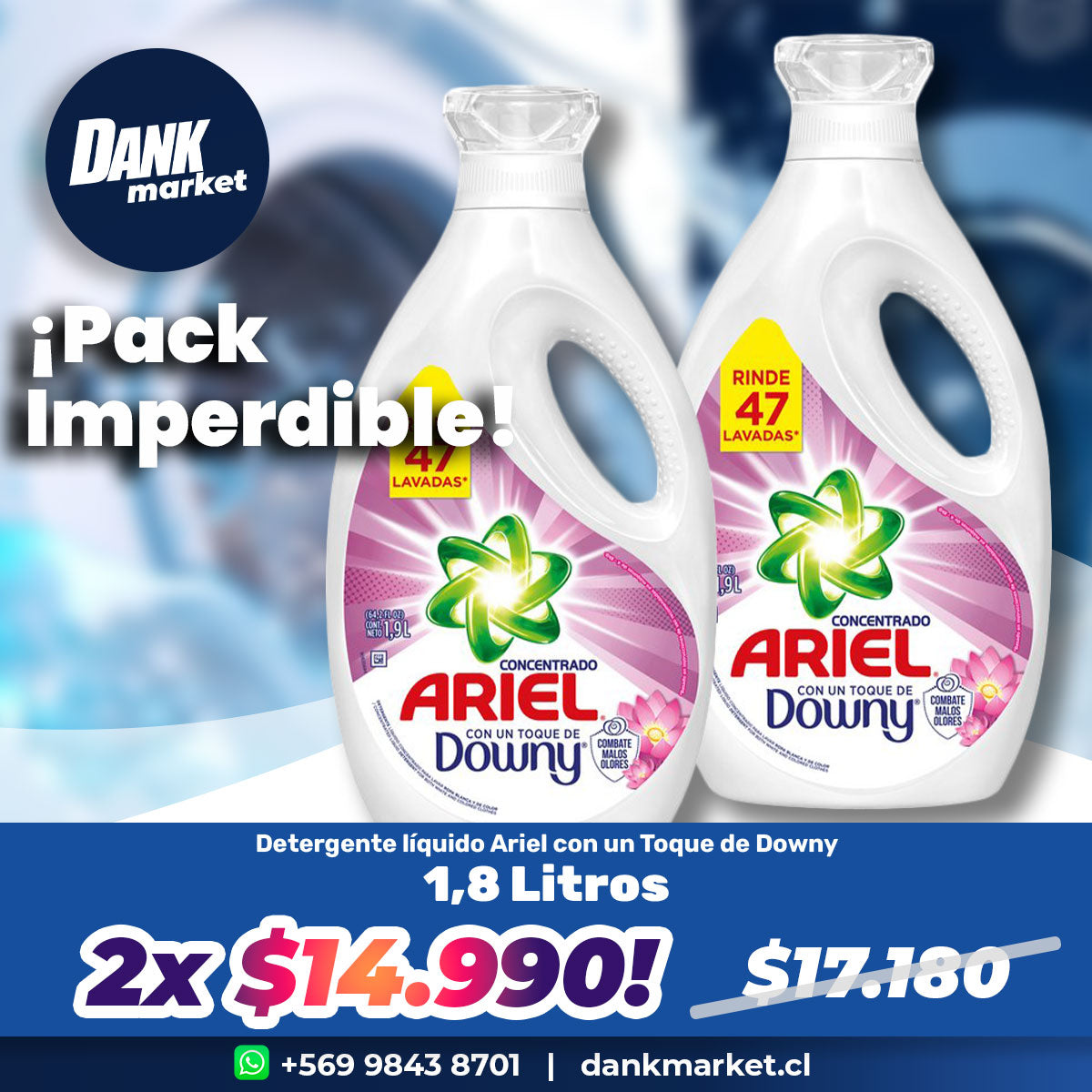 Pack Detergente líquido Ariel con un Toque de Downy 1,8 lts 2x $14.990