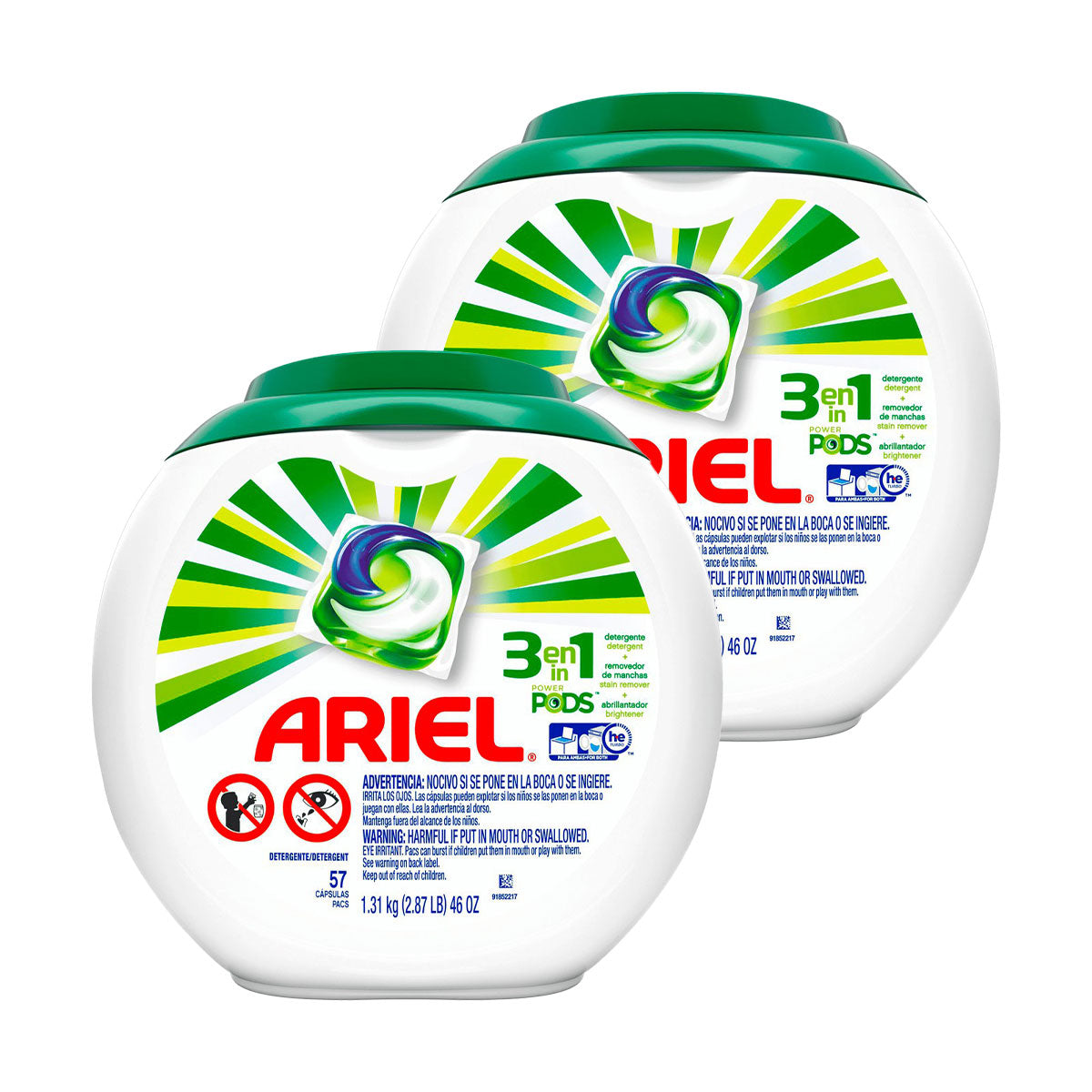 Pack Detergente para ropa en cápsulas 3 en 1 Ariel PODS 57 cápsulas 2x $31.990