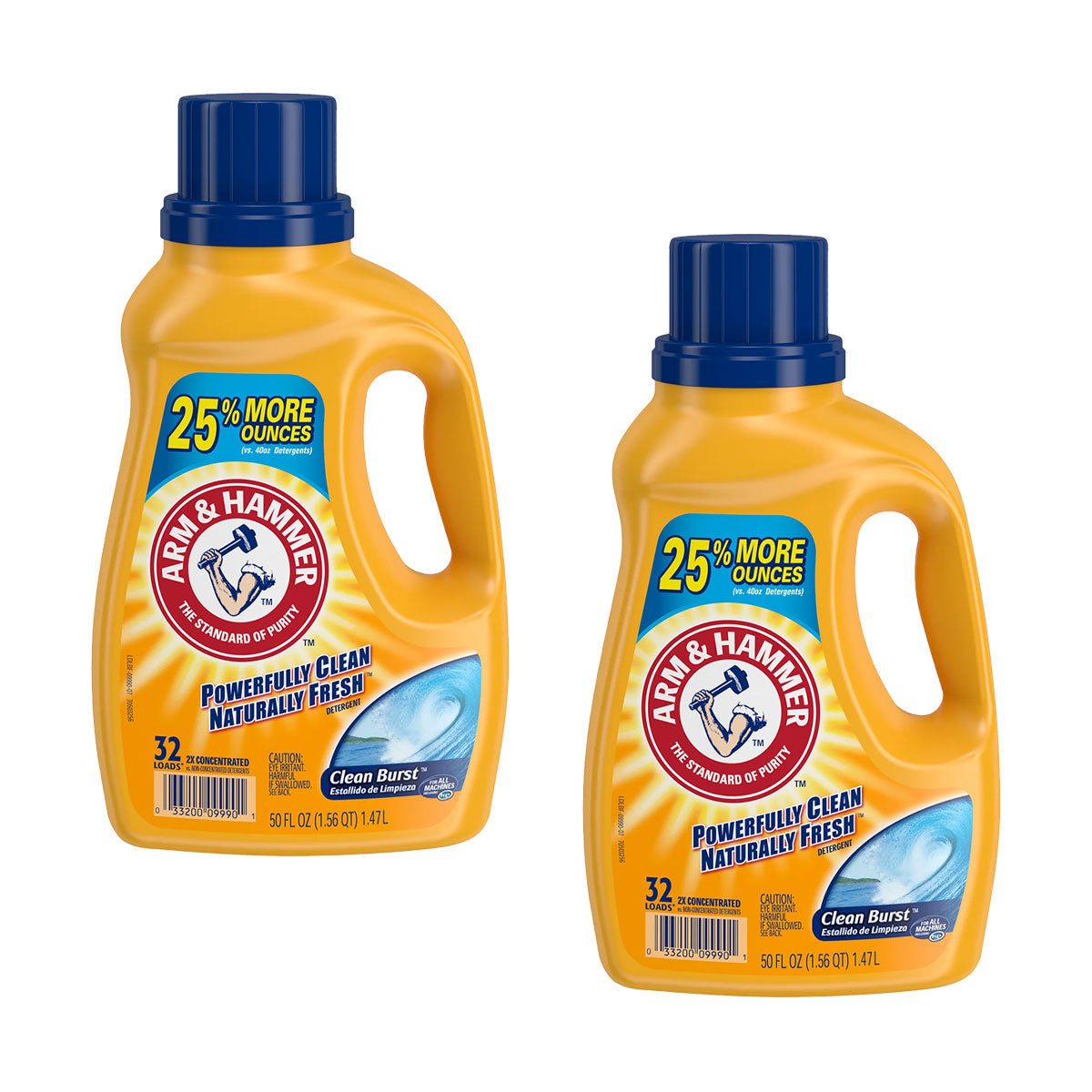 Pack Detergente líquido concentrado para ropa Arm & Hammer Clean Burst, Alta Eficiencia 1,47 litros (32 cargas) 2x $9.990