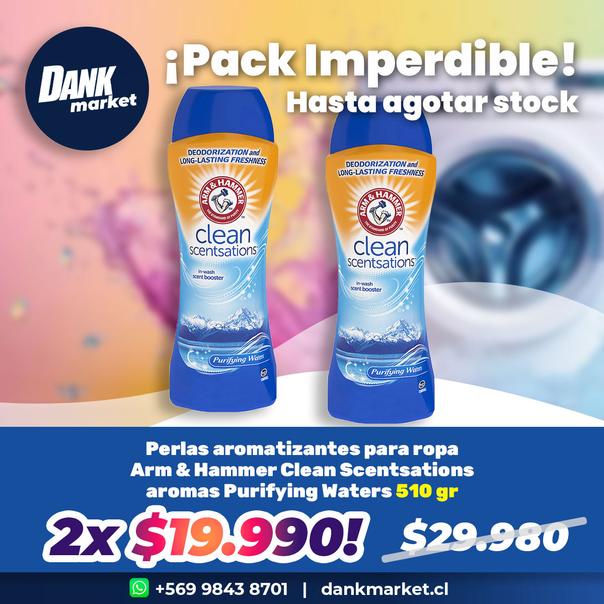 Pack Perlas aromatizantes para ropa Arm & Hammer Clean Scentsations aroma Purifying Waters 510 gr, 2x $19.990