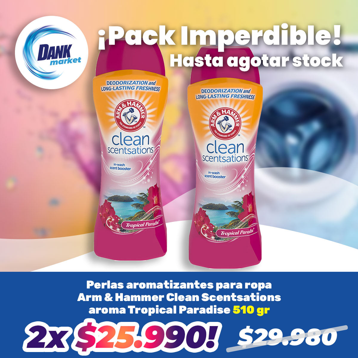 Pack Perlas aromatizantes para ropa Arm & Hammer Clean Scentsations aroma Tropical Paradise 510 gr, 2x $25.990