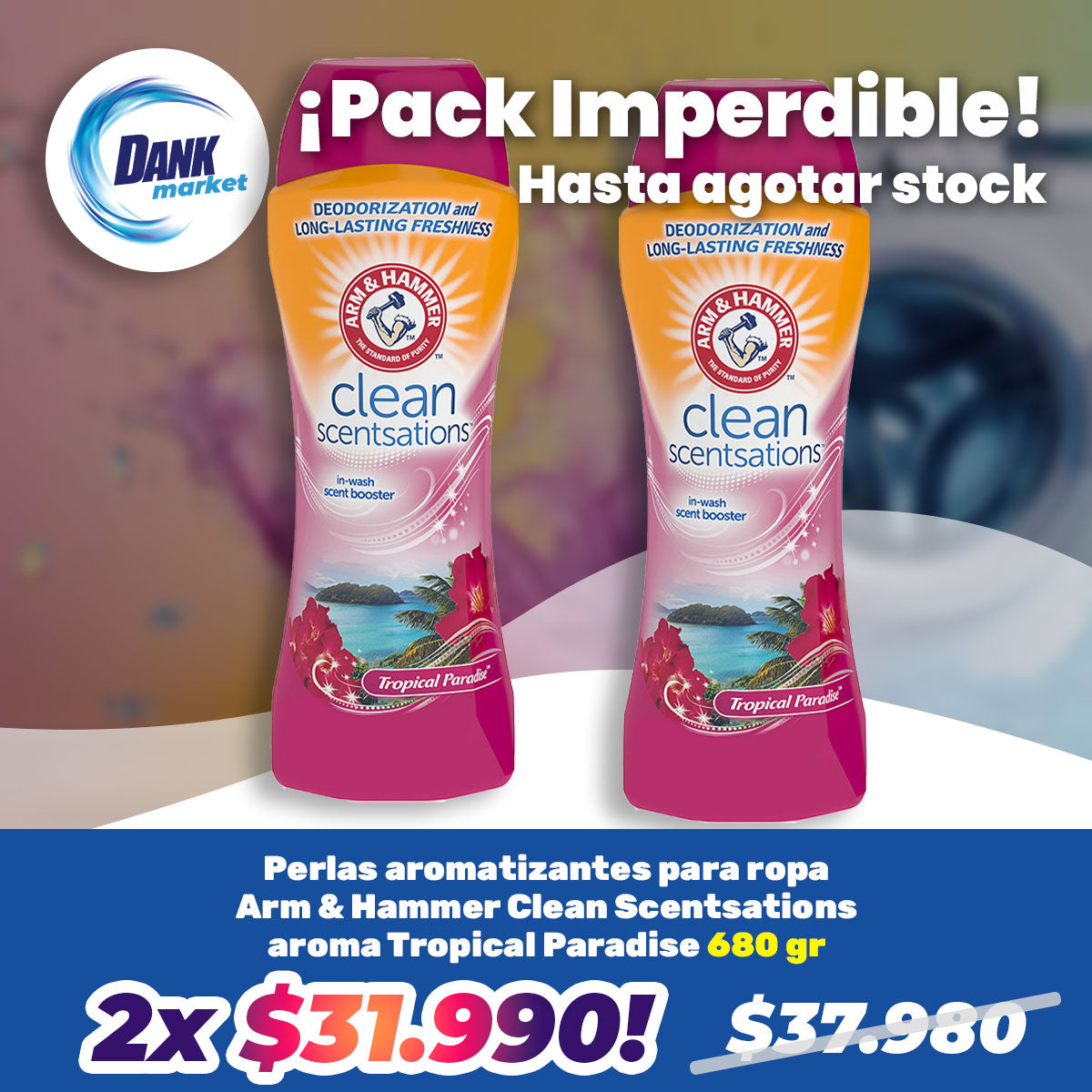 Pack Perlas aromatizantes para ropa Arm & Hammer Clean Scentsations aroma Tropical Paradise 680 gr, 2x $31.990