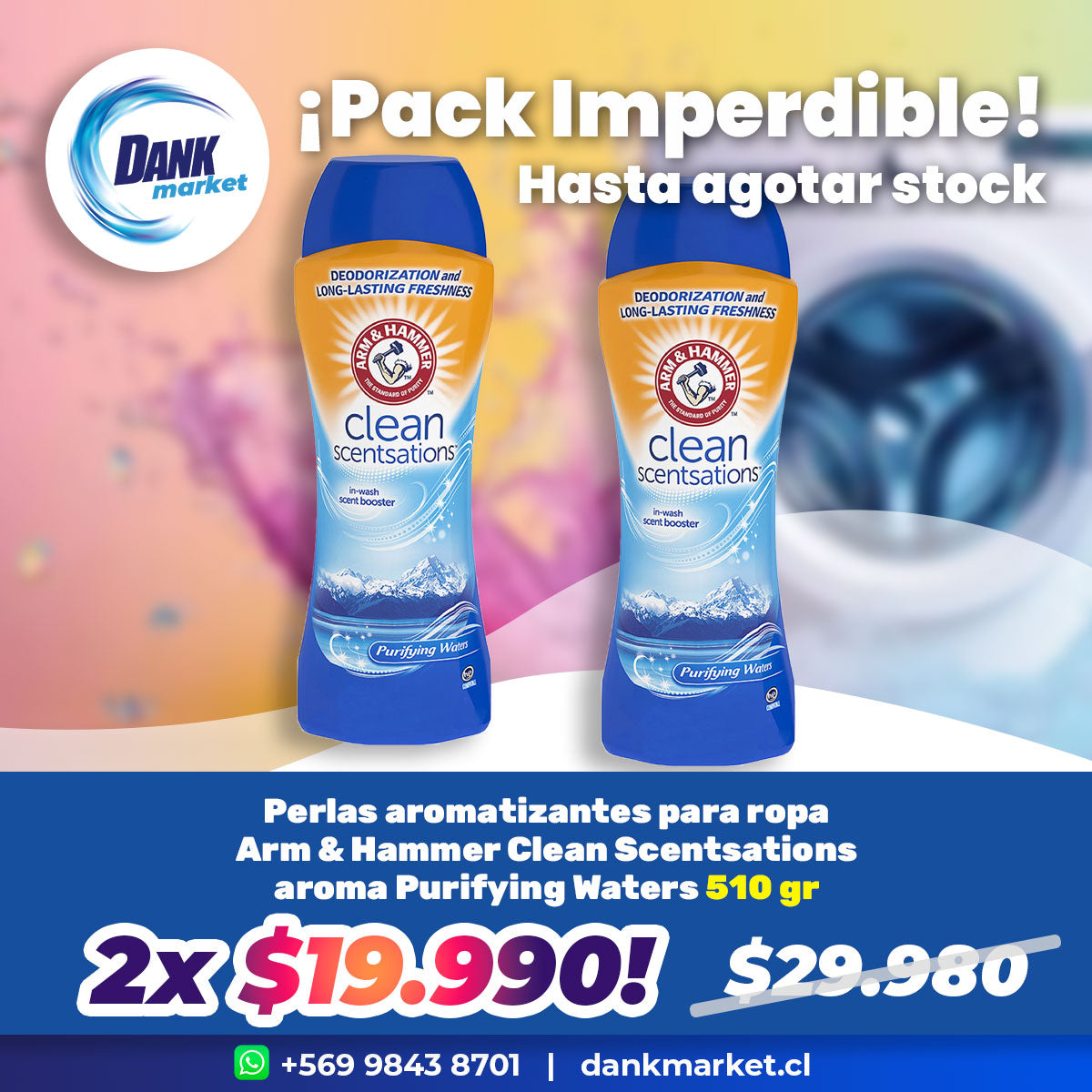 Pack Perlas aromatizantes para ropa Arm & Hammer Clean Scentsations aroma Purifying Waters 510 gr, 2x $19.990