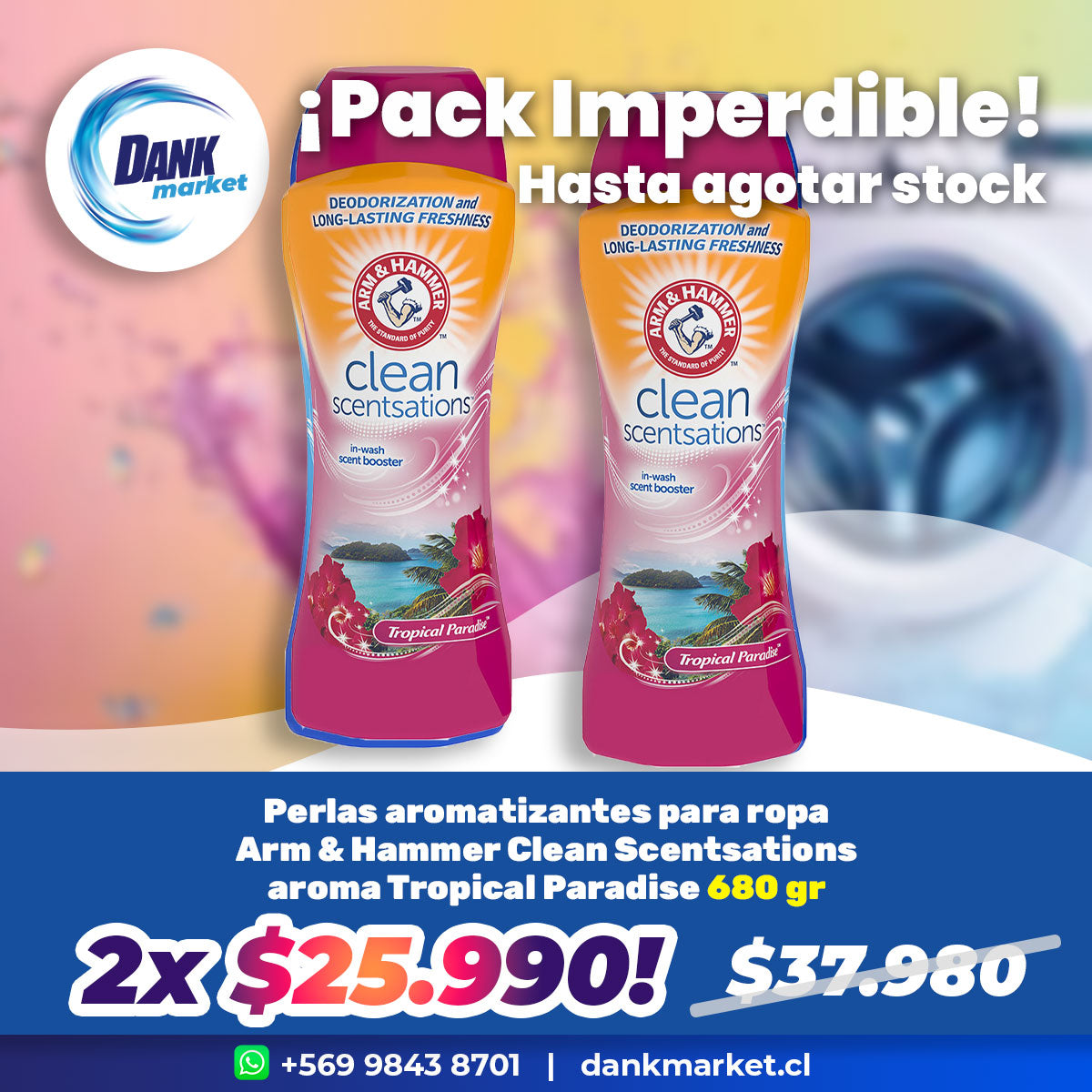 Pack Perlas aromatizantes para ropa Arm & Hammer Clean Scentsations aroma Tropical Paradise 680 gr, 2x $25.990