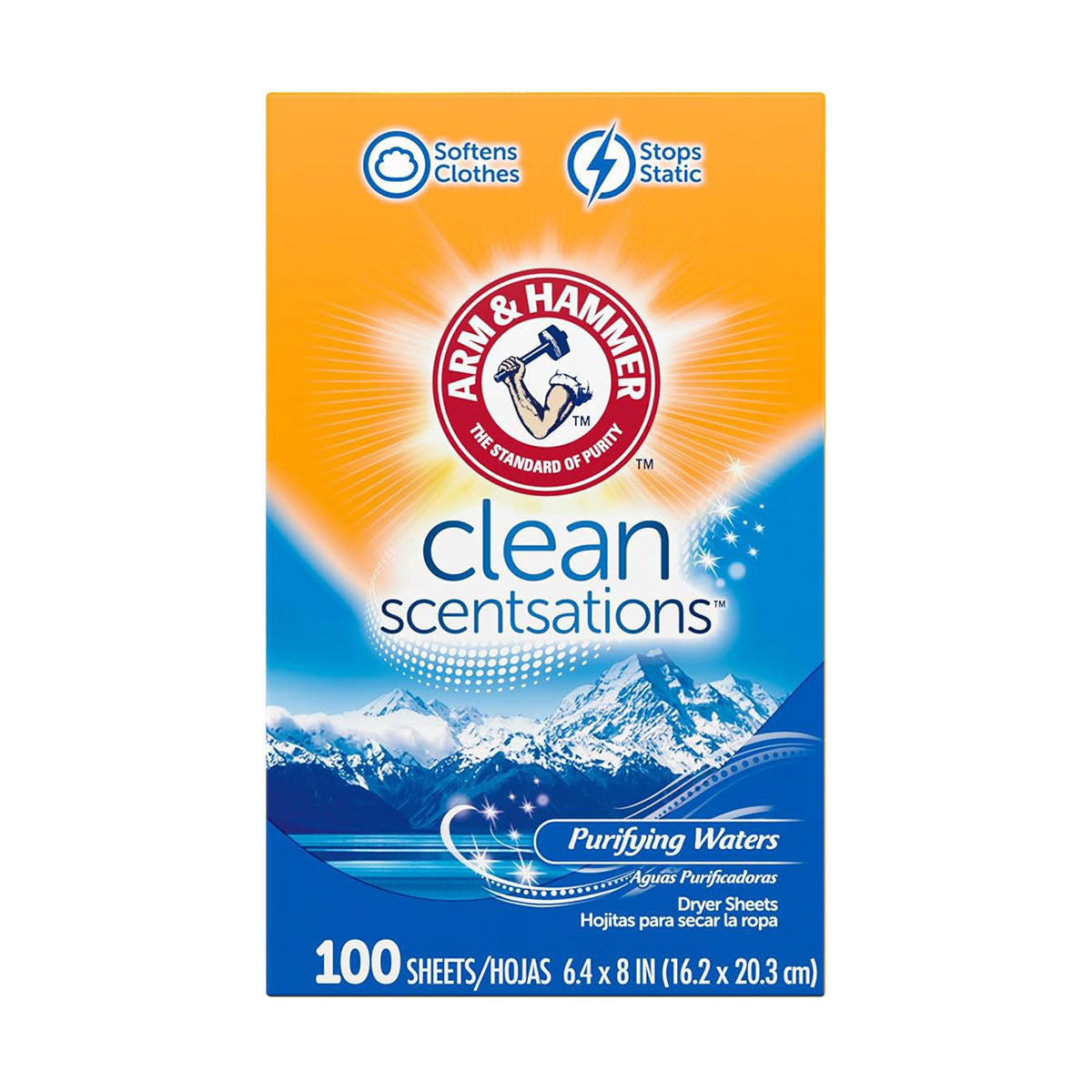 Toallitas Suavizantes Anti Estática para Secadora Arm & Hammer Clean Scentsations™ aroma Purifying Waters (100 unidades)