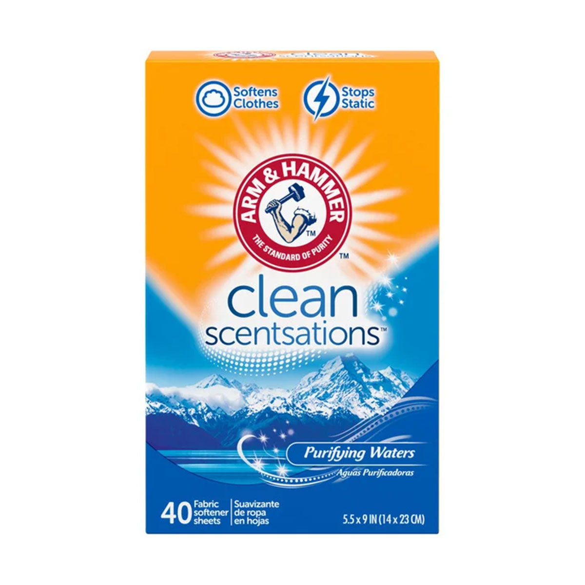 Toallitas Suavizantes Anti Estática para Secadora Arm & Hammer Clean Scentsations™ aroma Purifying Waters (40 unidades)