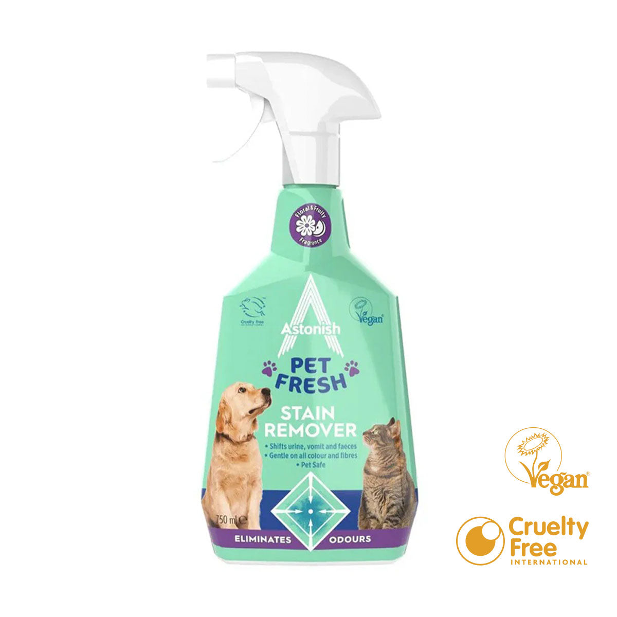 Quitamanchas Mascotas Elimina Olores Pet Fresh aroma Rocío de la Mañana 750 ml Astonish - 🌱 🇬🇧 Producto Vegano del Reino Unido